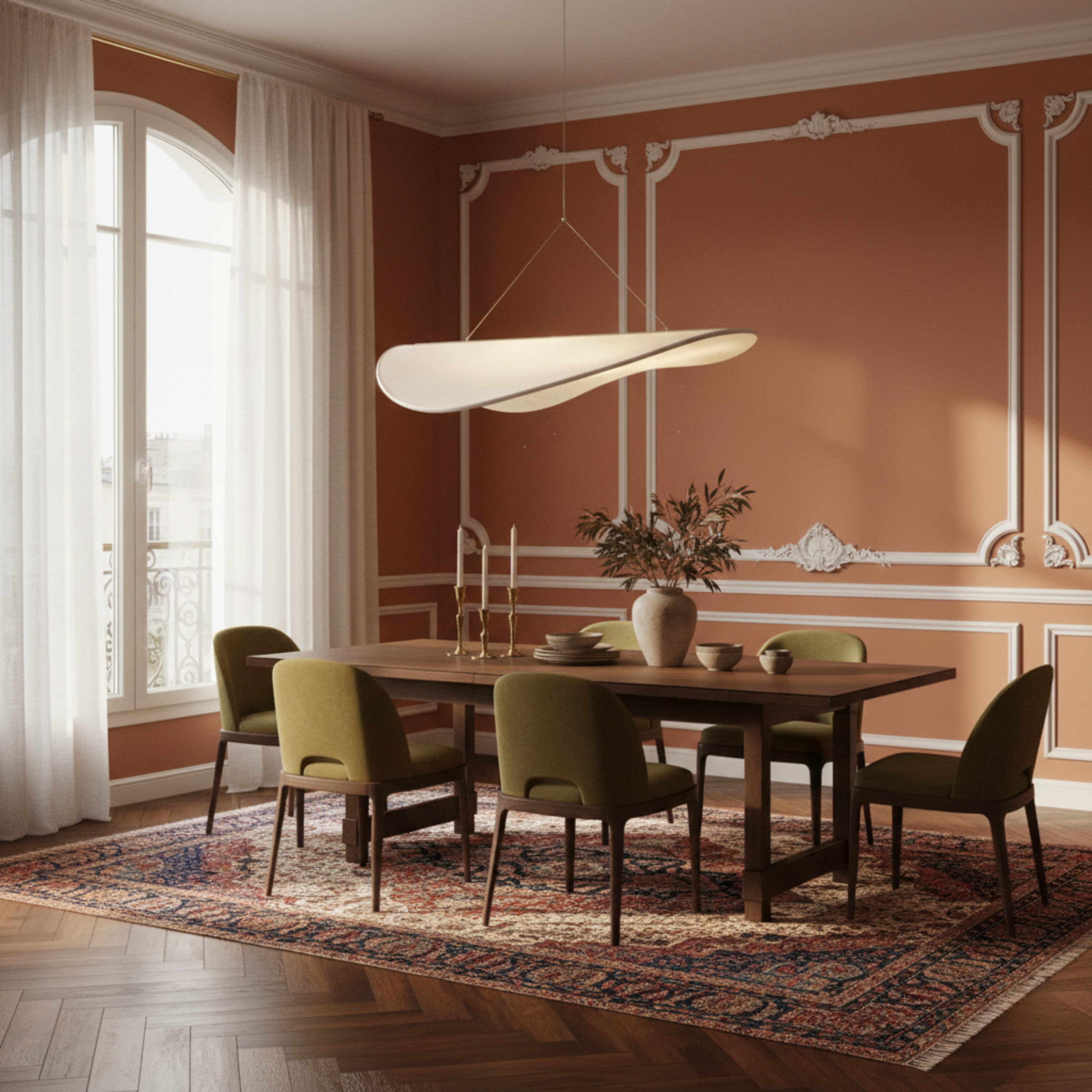 Lampa wisząca LED Japandi z jedwabnym kloszem