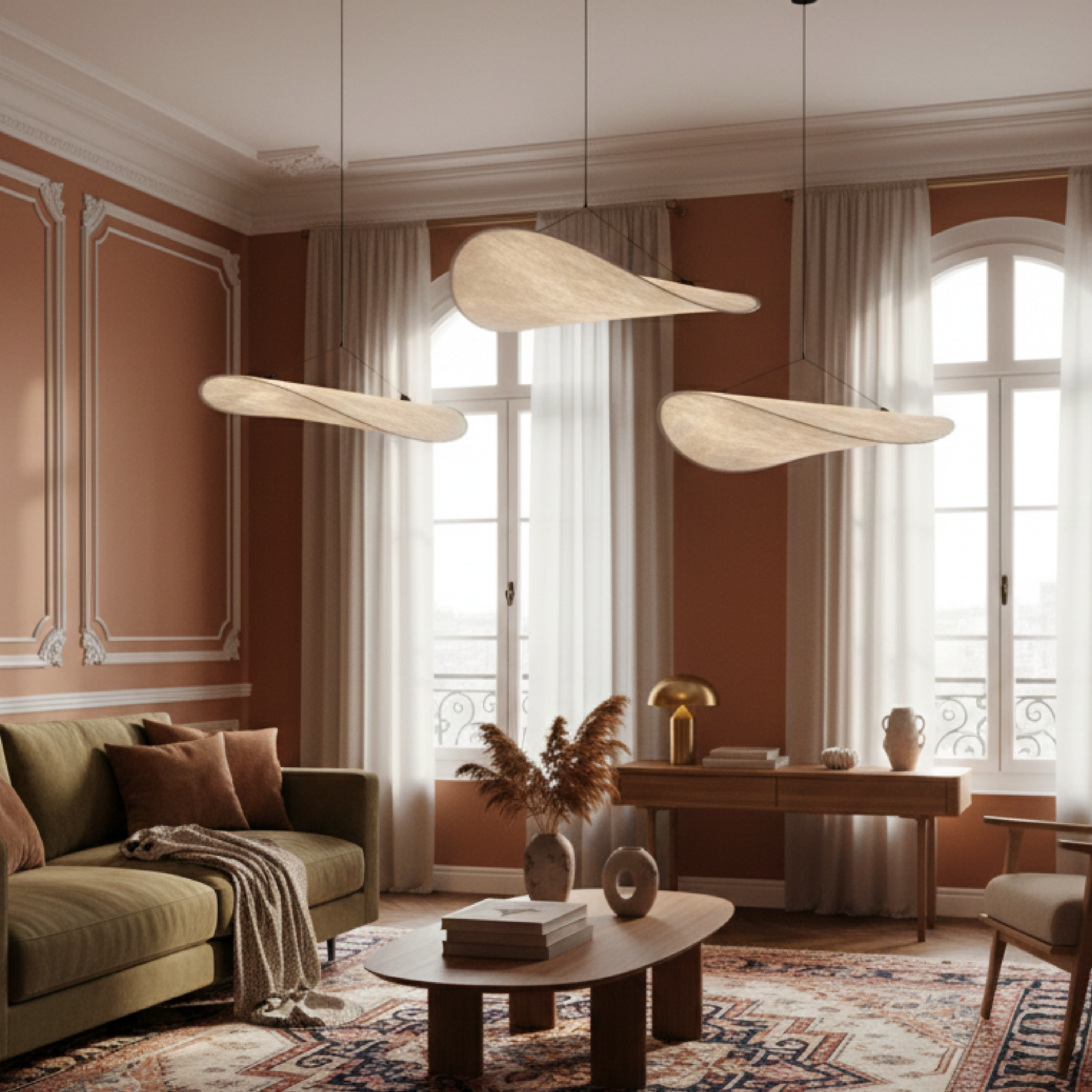 Lampa wisząca LED Japandi z jedwabnym kloszem