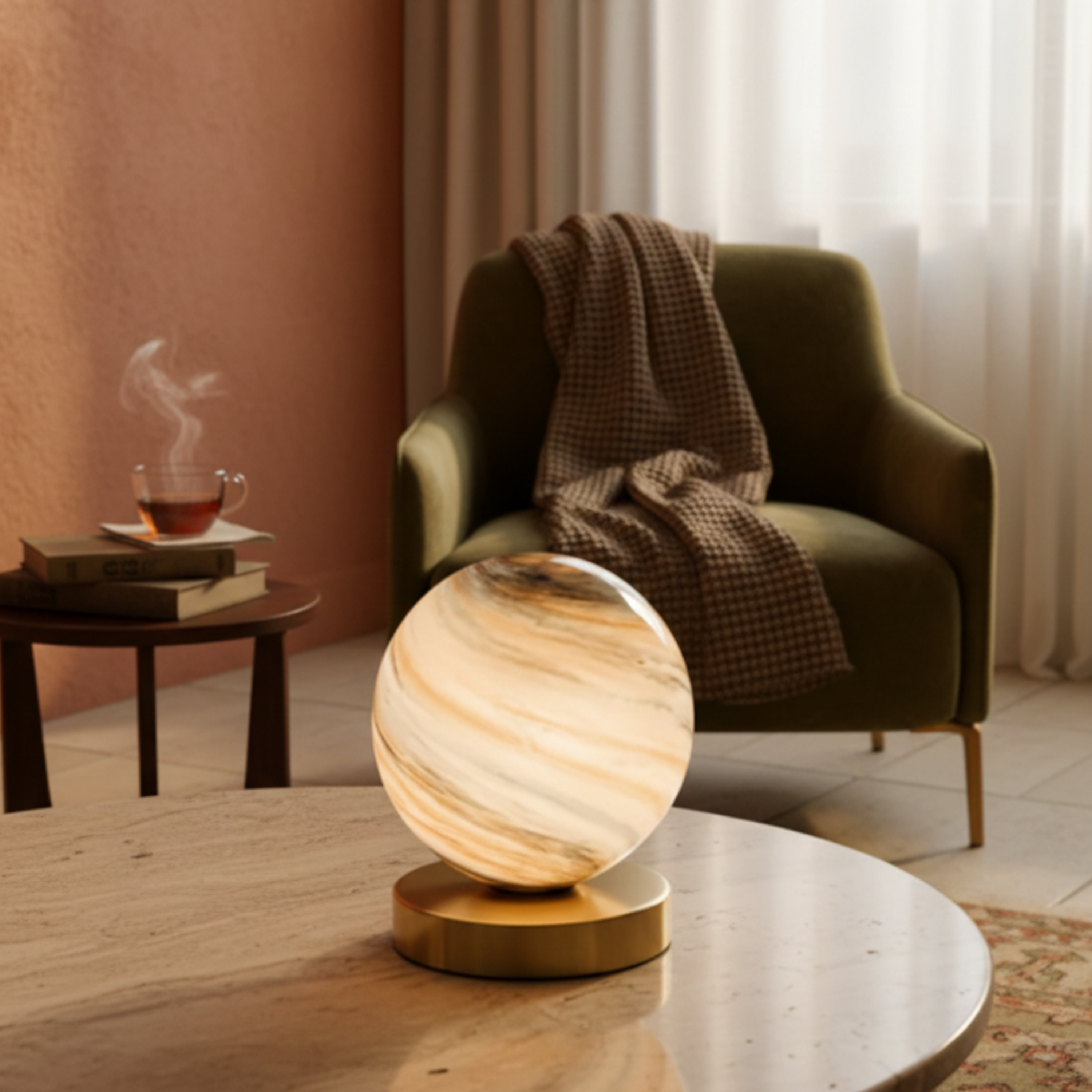 Stylowa lampa stołowa o planetarnej formie