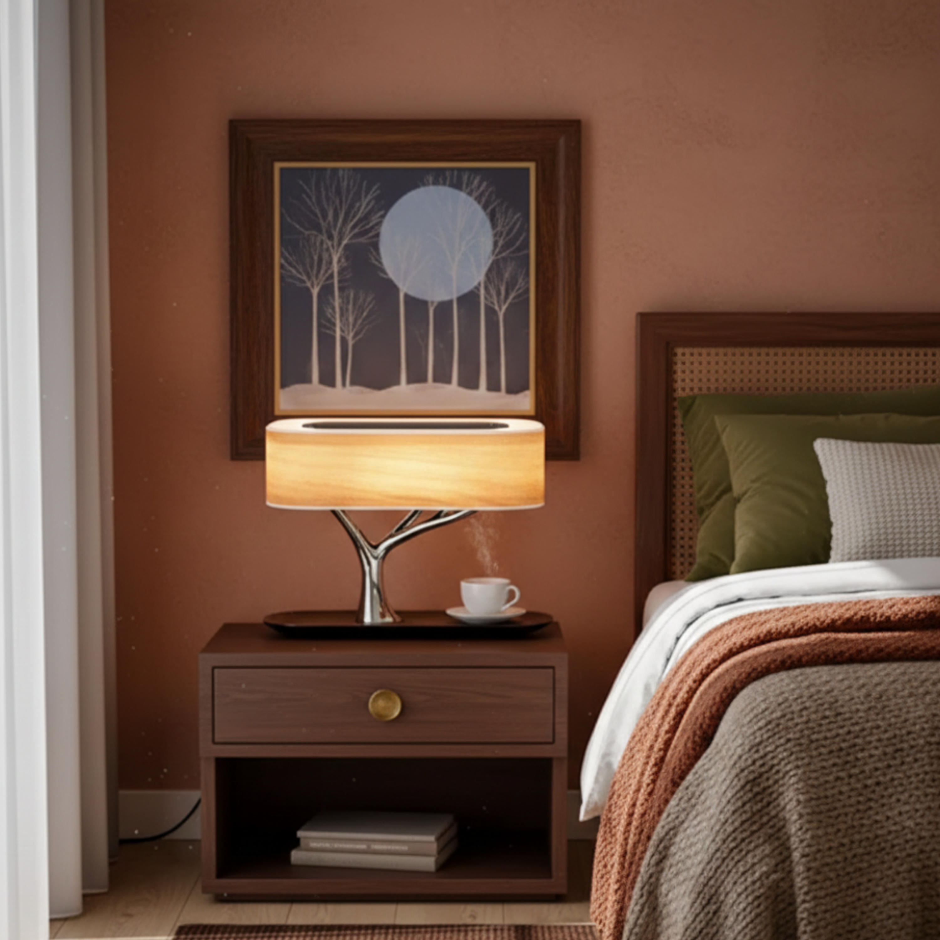 Lampa stołowa z litego drewna w kształcie drzewa z dotykowym ściemnianiem