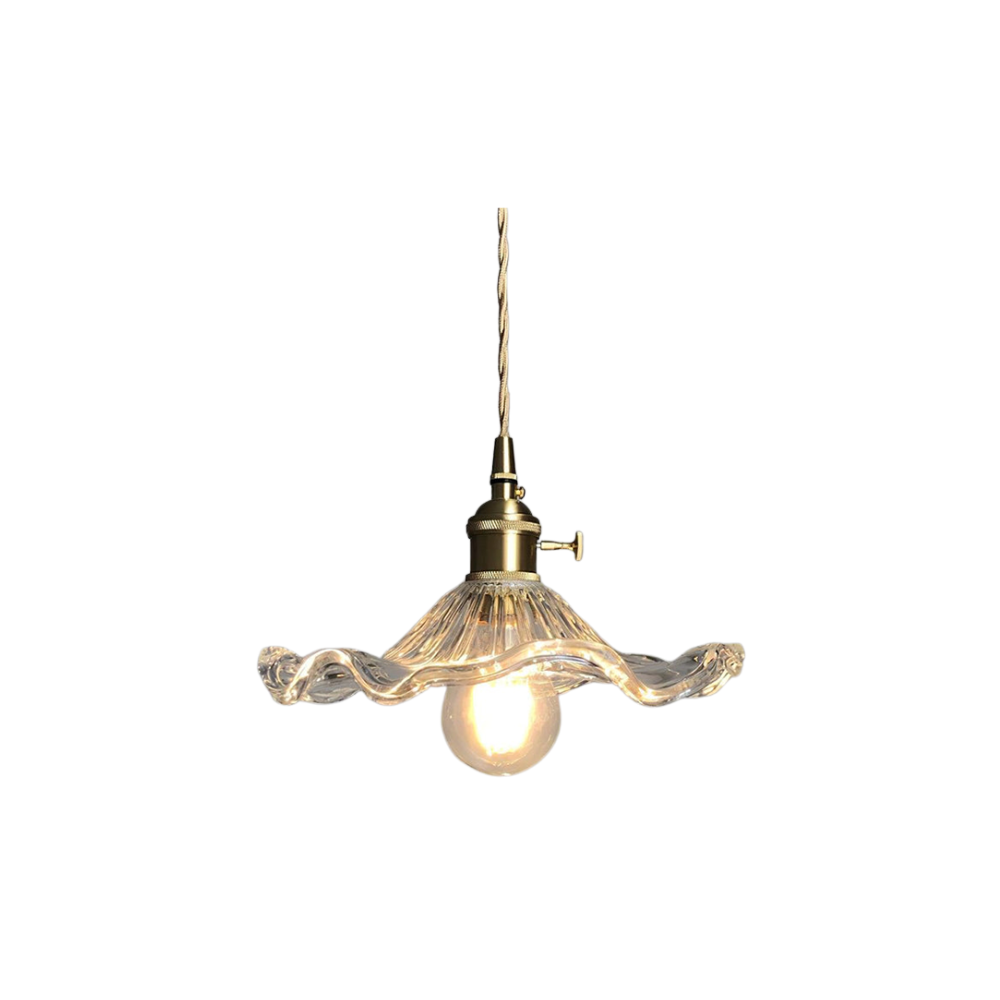 Vintage szklana lampa wisząca z miedzianym akcentem