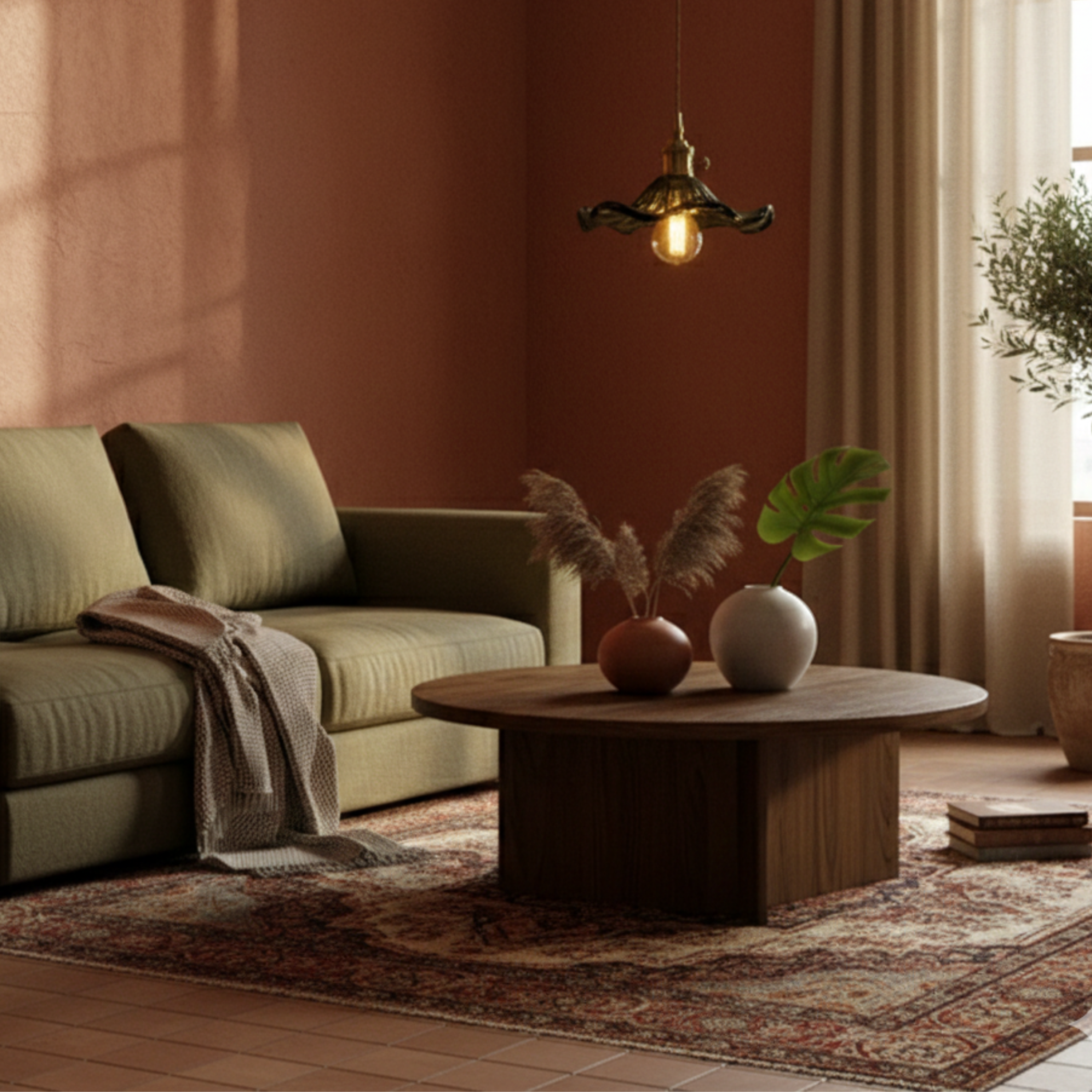 Vintage szklana lampa wisząca z miedzianym akcentem