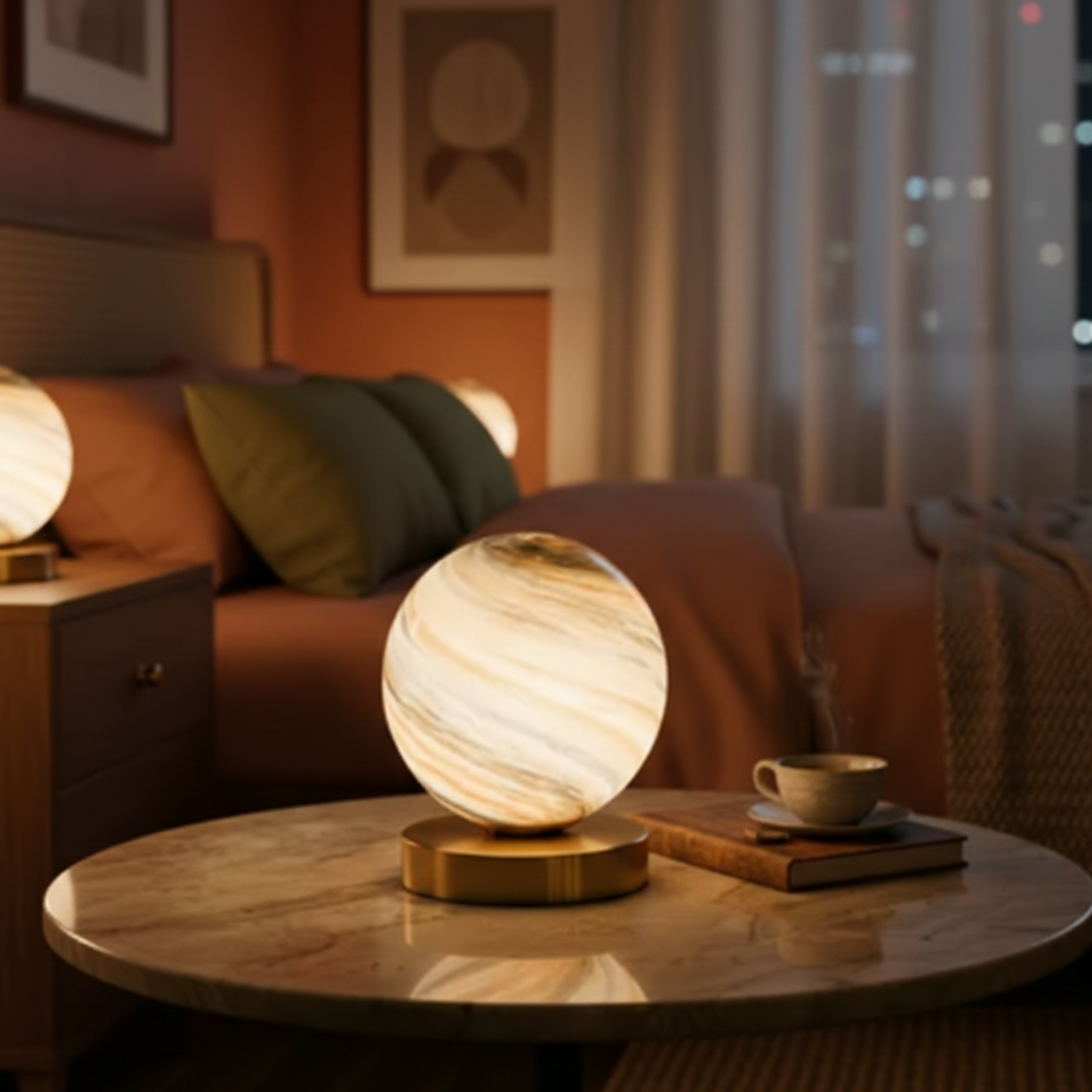 Stylowa lampa stołowa o planetarnej formie