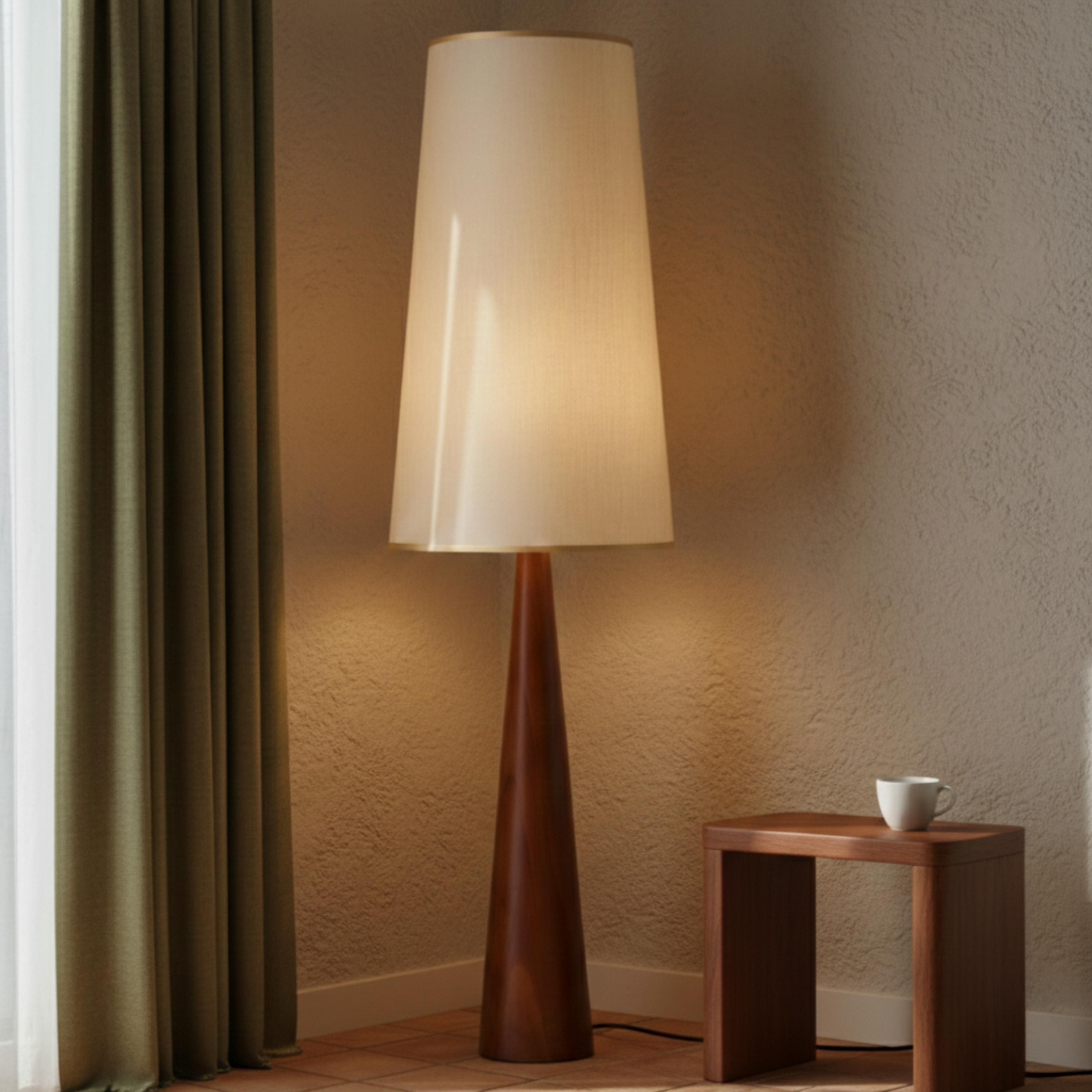 Drewniana lampa podłogowa do wnętrz w stylu vintage