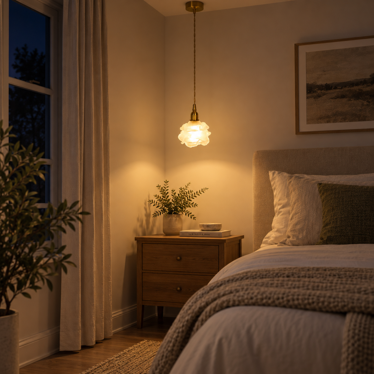 French Copper Glass Pendant Light