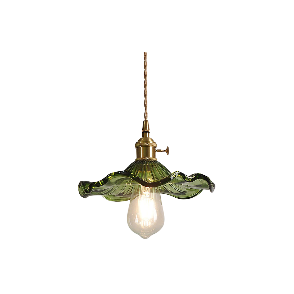 Vintage szklana lampa wisząca z miedzianym akcentem