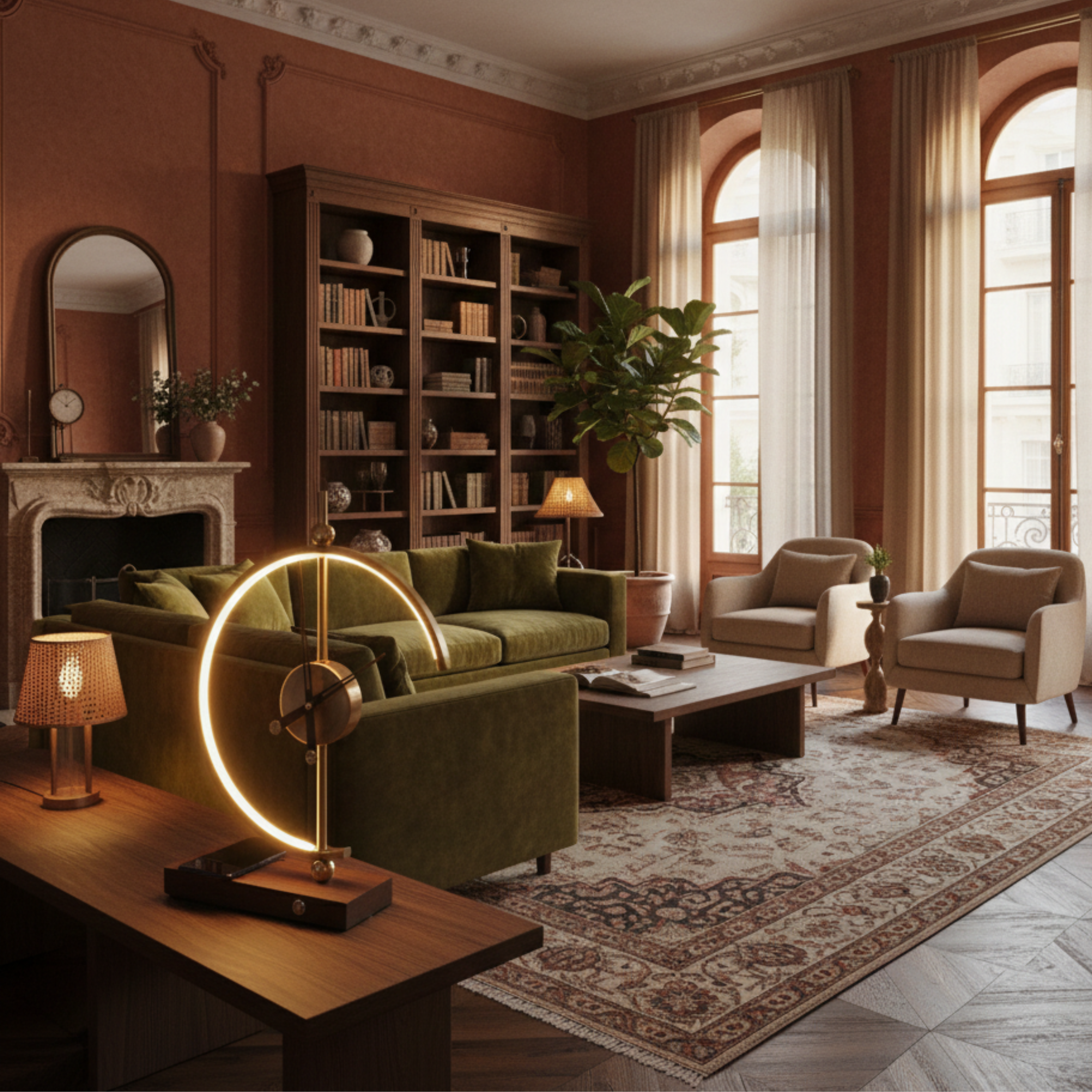 Lampa stołowa z zegarem i bezprzewodową stacją ładowania