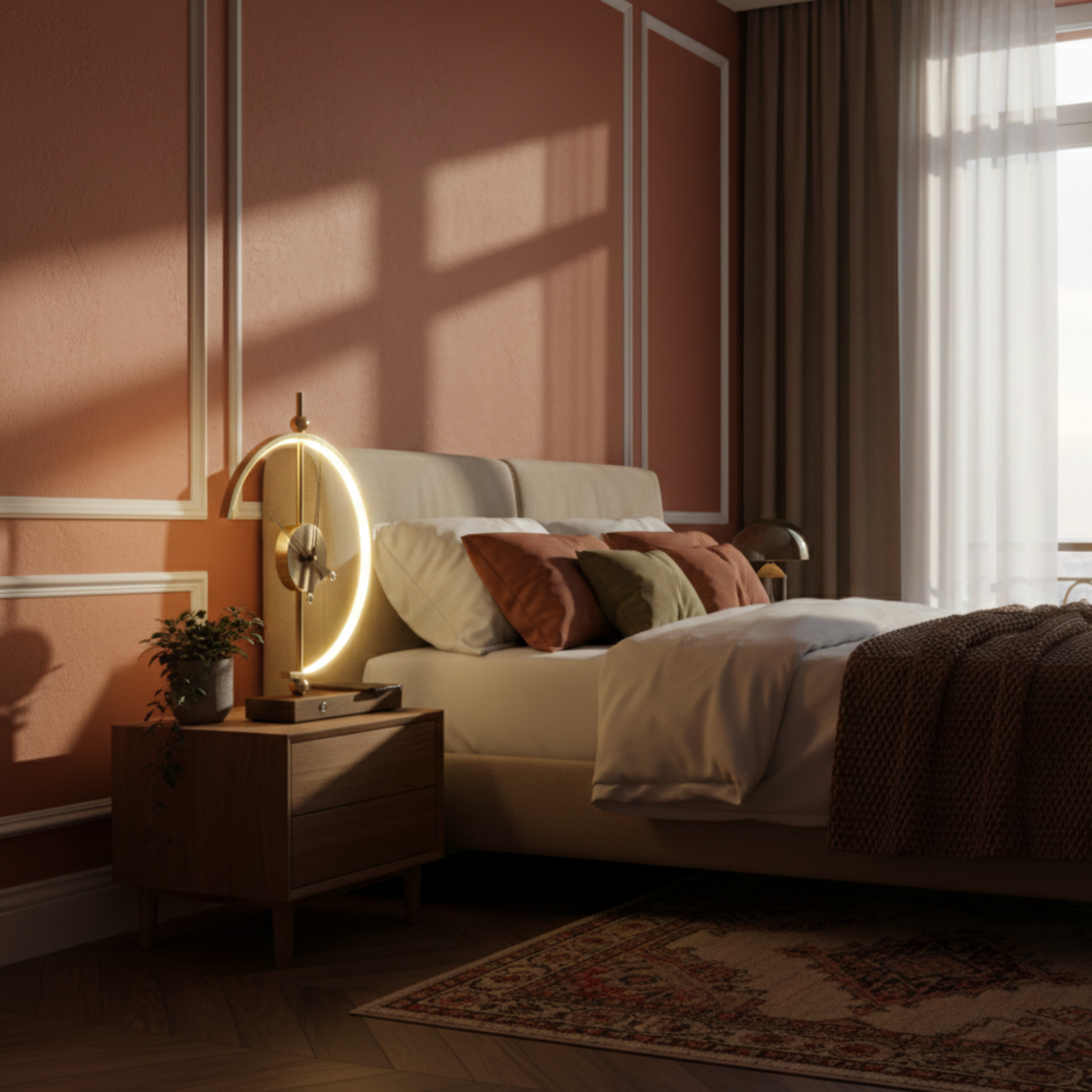 Lampa stołowa z zegarem i bezprzewodową stacją ładowania