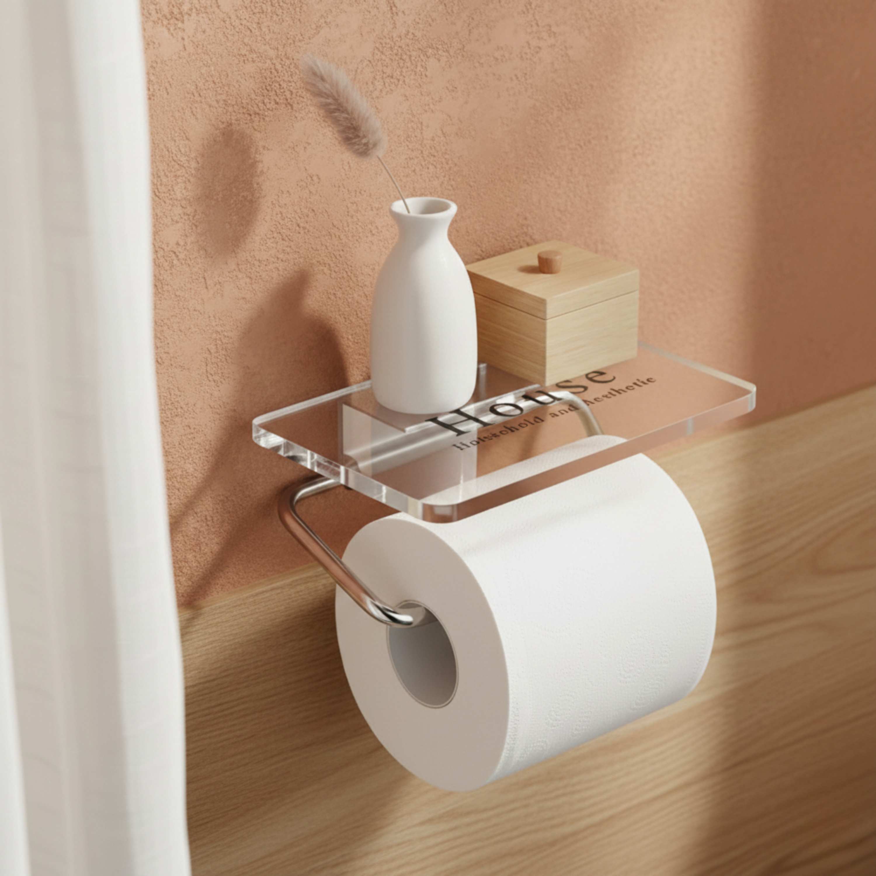 Akrylowa półka ścienna z uchwytem na papier toaletowy