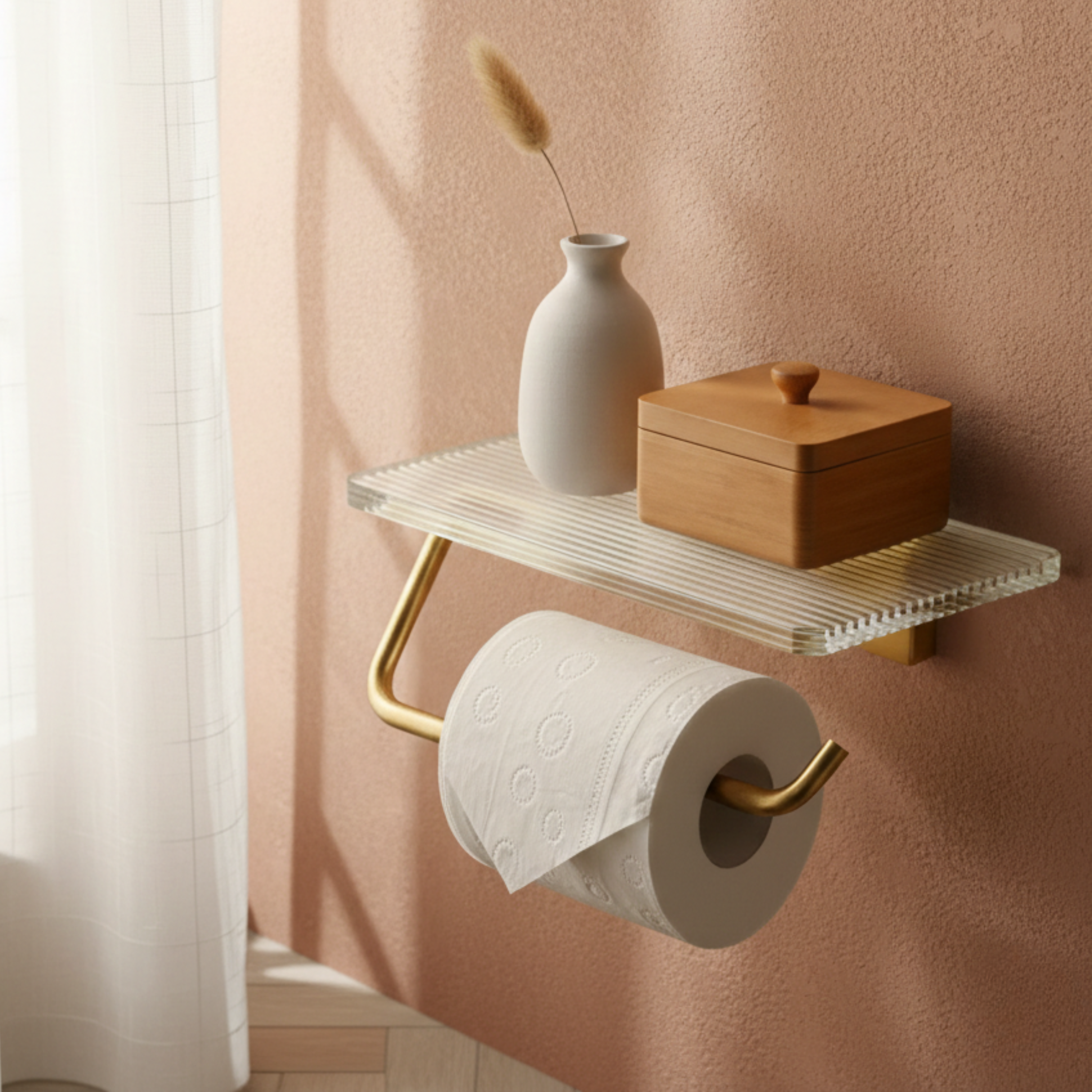 Akrylowa półka ścienna z uchwytem na papier toaletowy