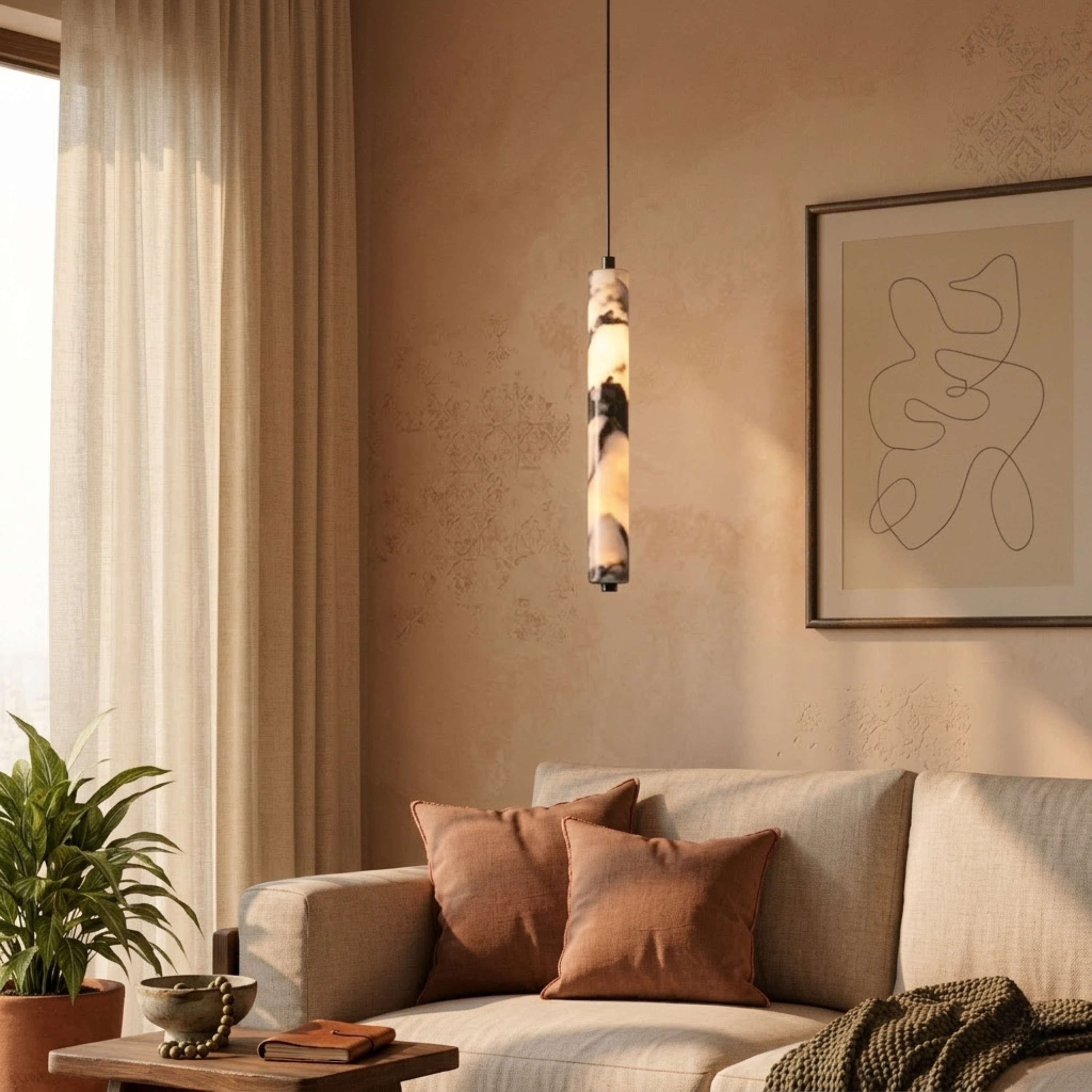 Naturalna kamienna lampa wisząca LED