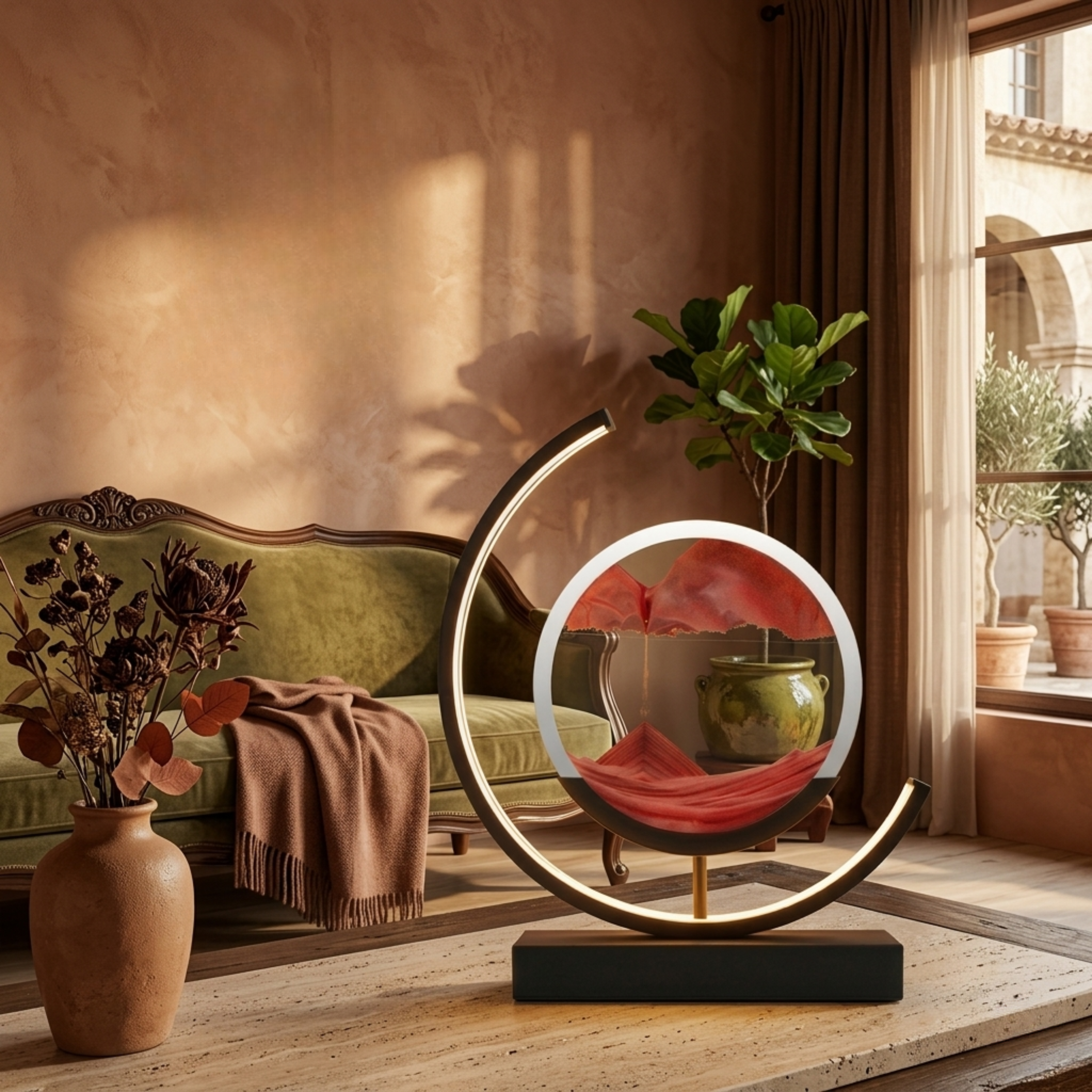 Nowoczesna lampa LED z ruchomym obrazem piaskowym