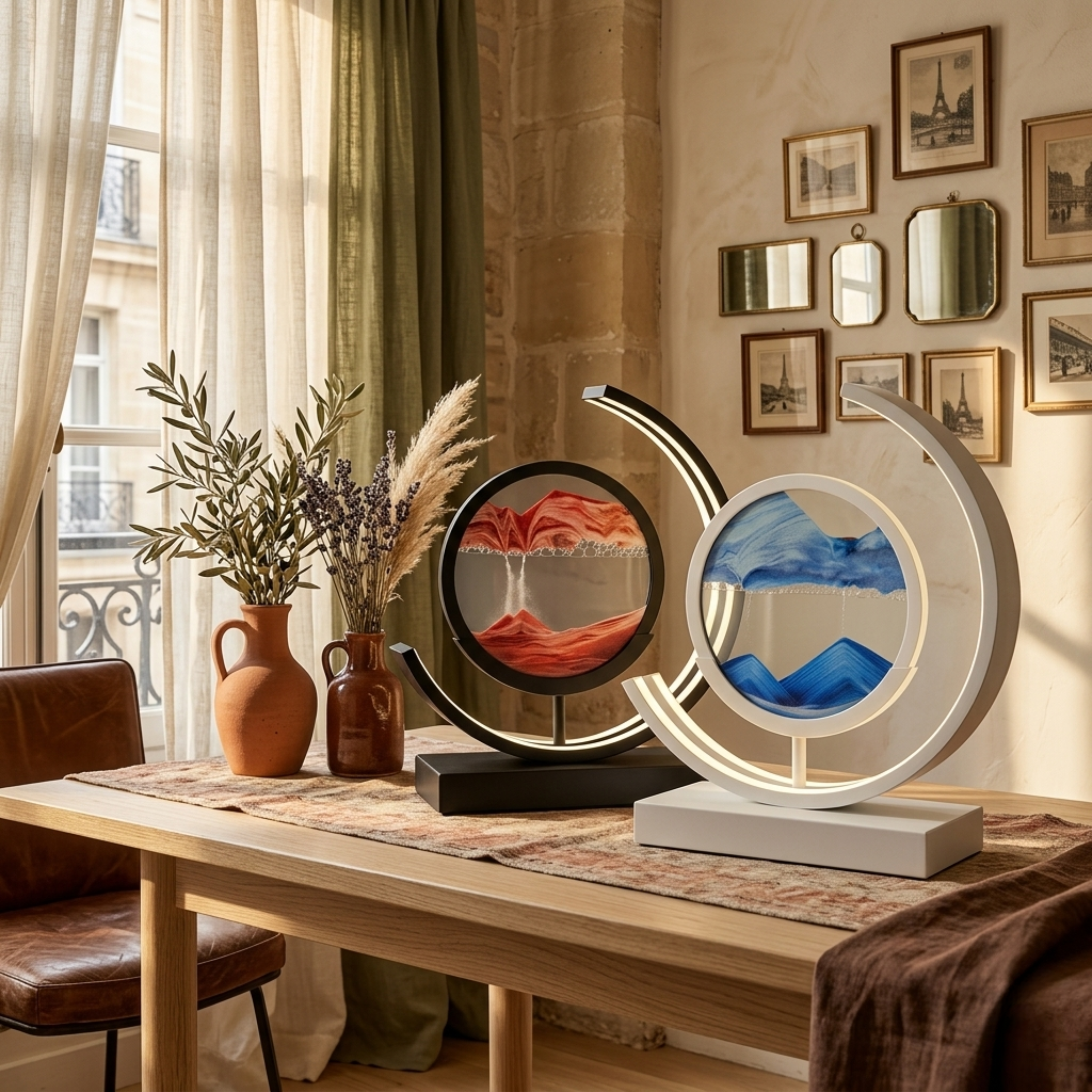 Nowoczesna lampa LED z ruchomym obrazem piaskowym