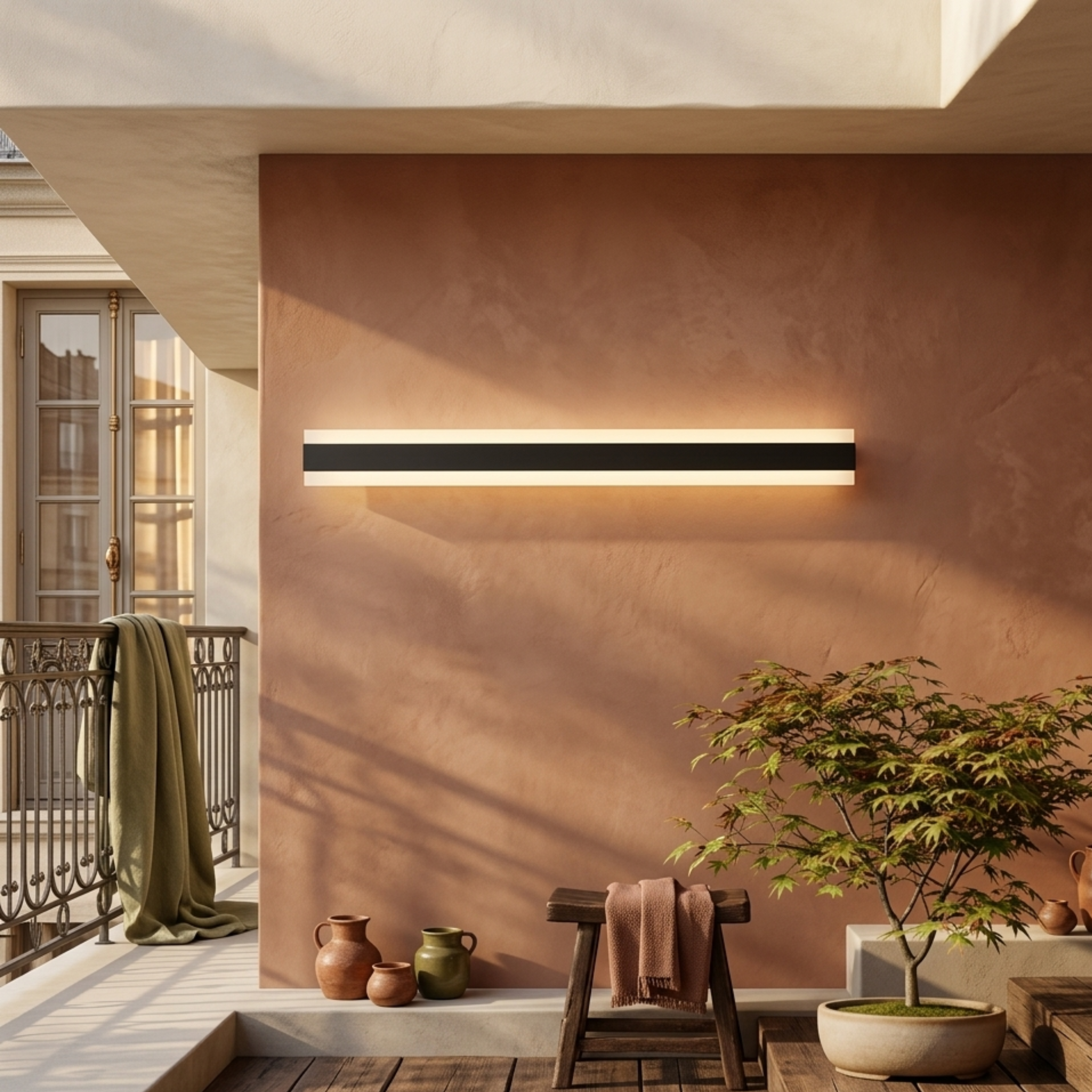 Zewnętrzna lampa ścienna LED z liniową strukturą