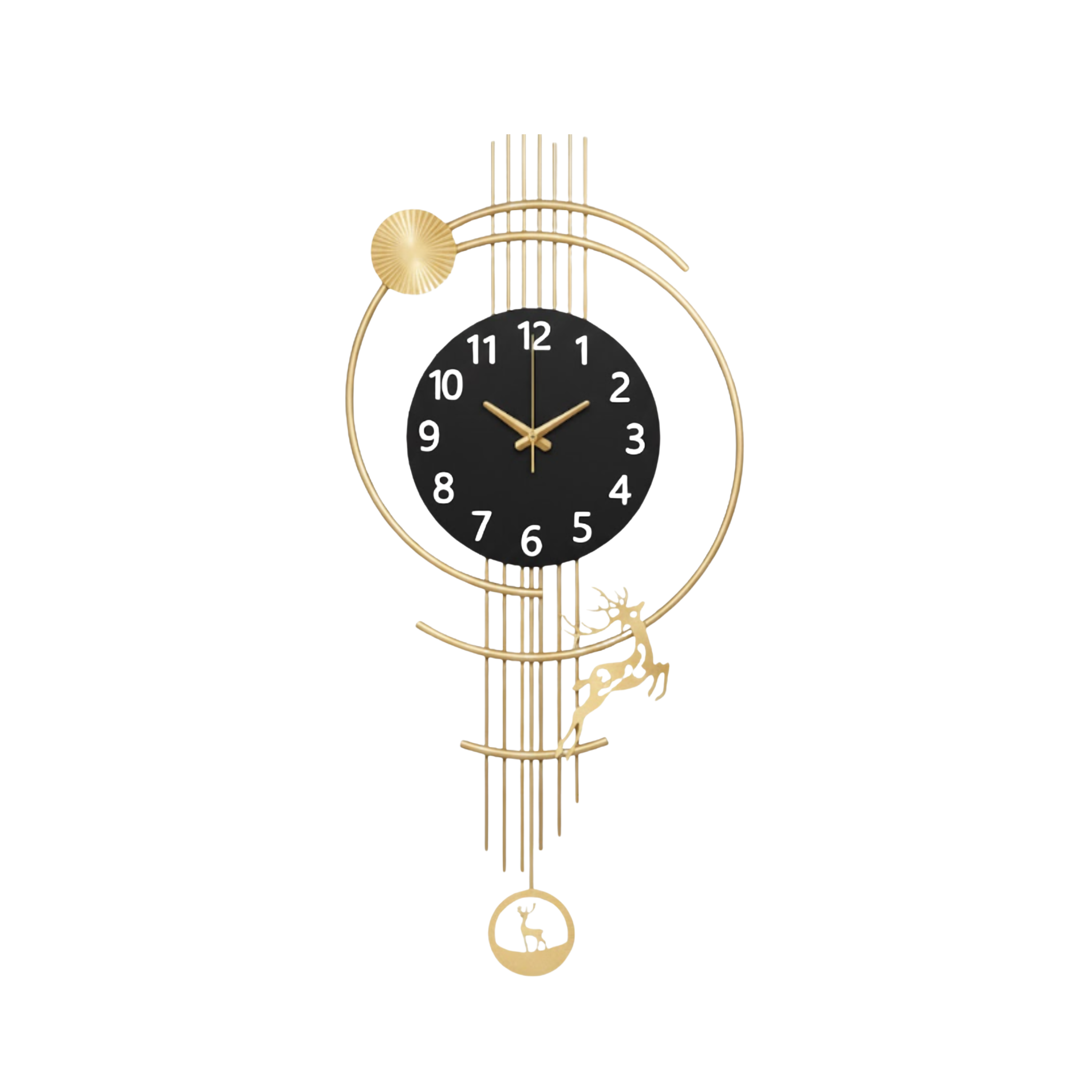 Złoty zegar ścienny z wahadłem