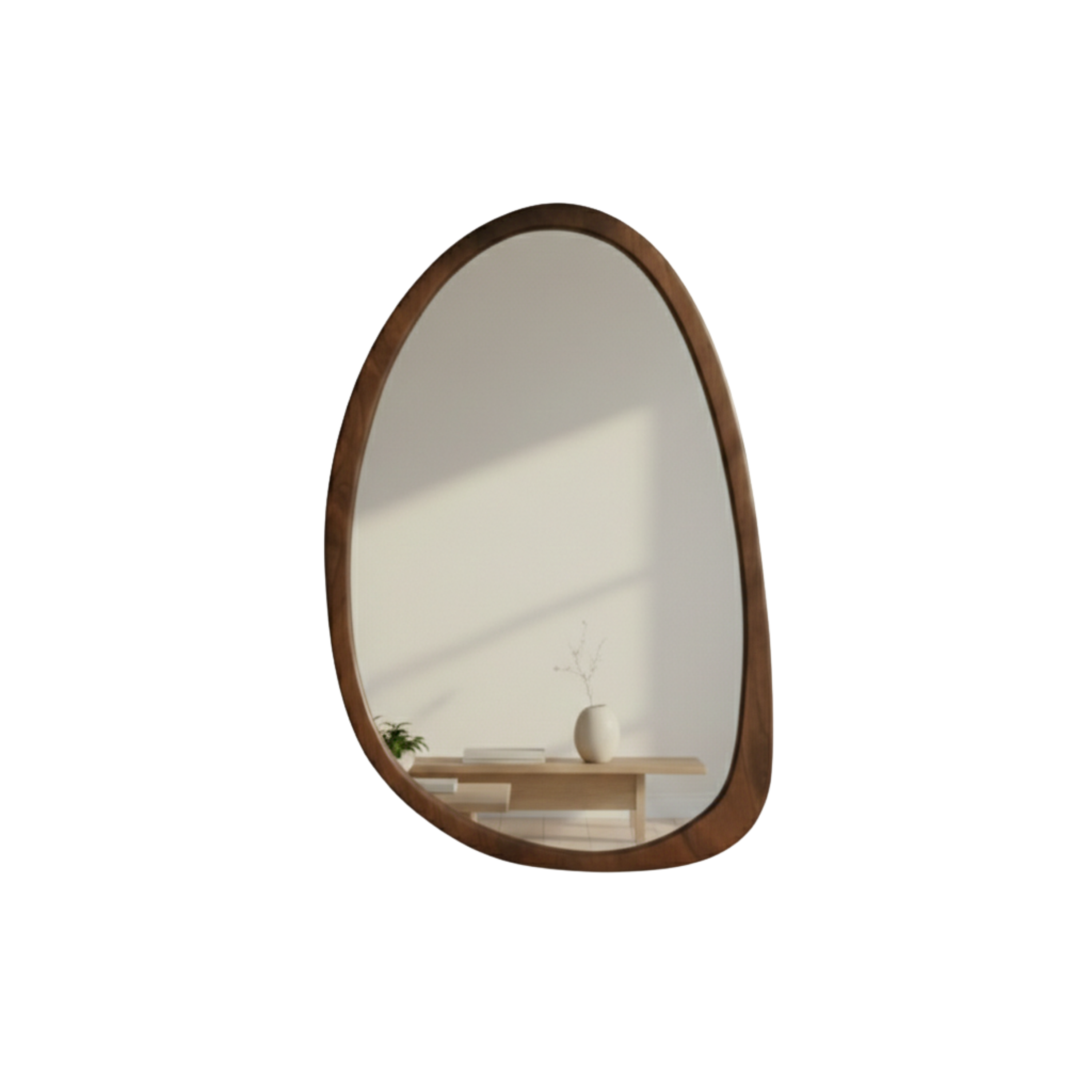 Nieregularne lustro ścienne z drewnianą ramą