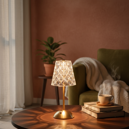 Dotykowa lampa stołowa LED w stylu retro z kryształową strukturą