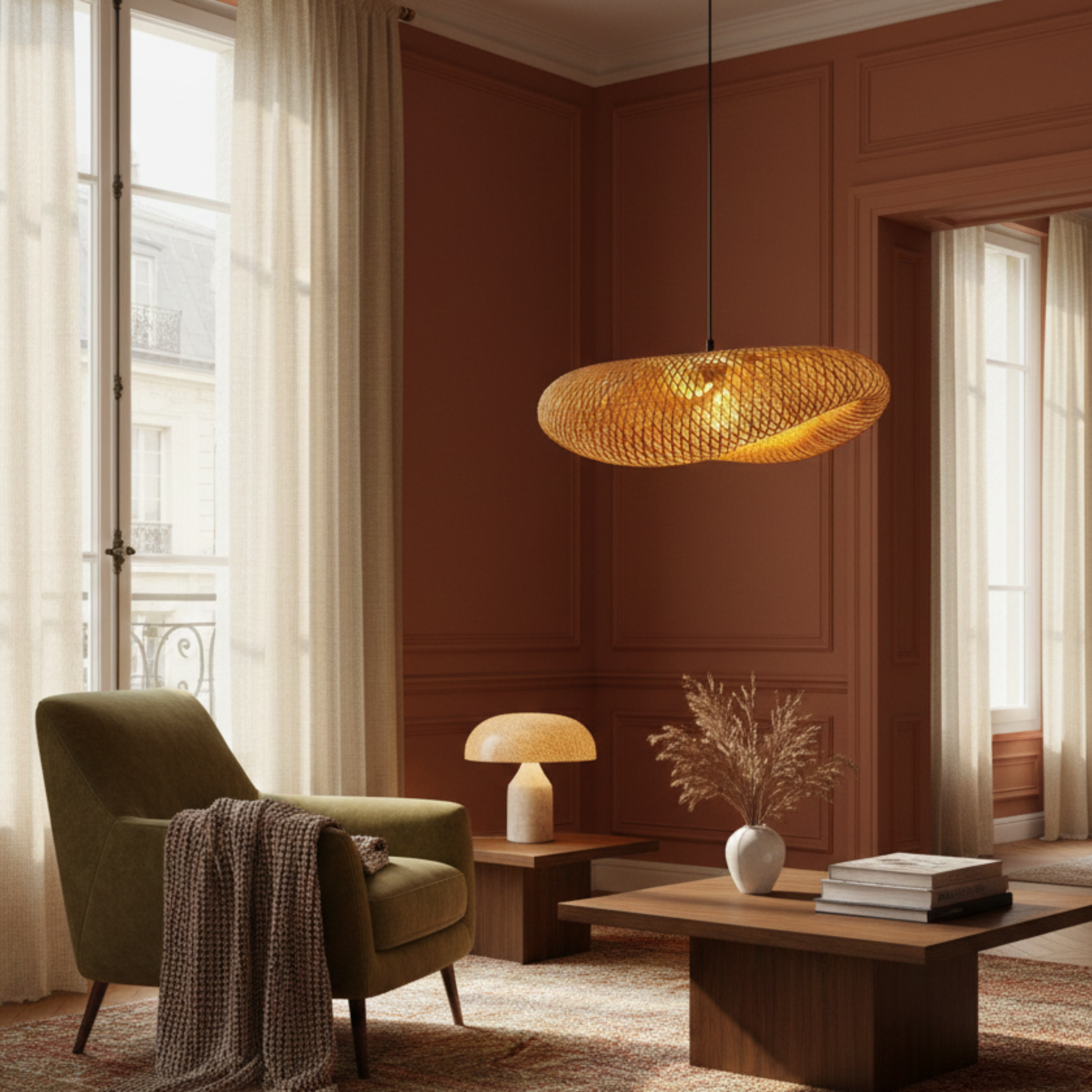 Lampa wisząca z rattanu LED