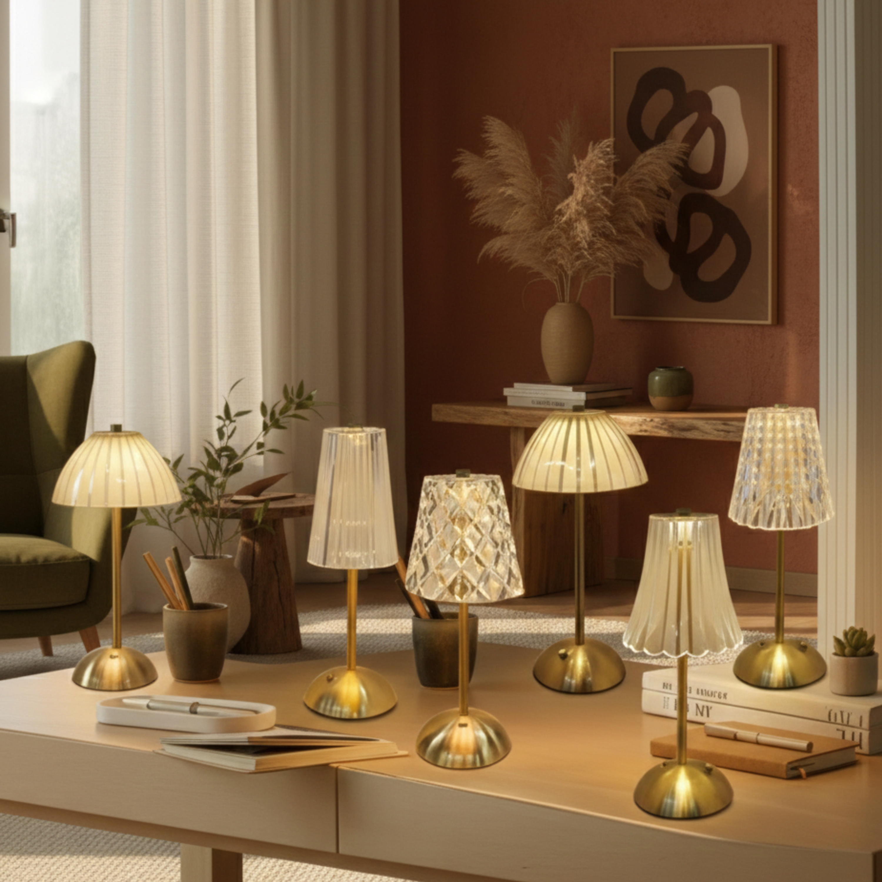 Dotykowa lampa stołowa LED w stylu retro z kryształową strukturą