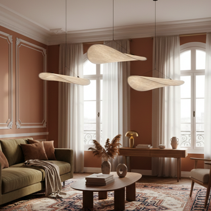 Lampa wisząca LED Japandi z jedwabnym kloszem