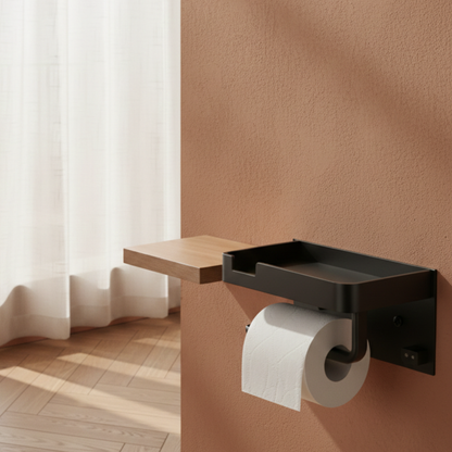 Ścienna półka łazienkowa z uchwytem na papier toaletowy