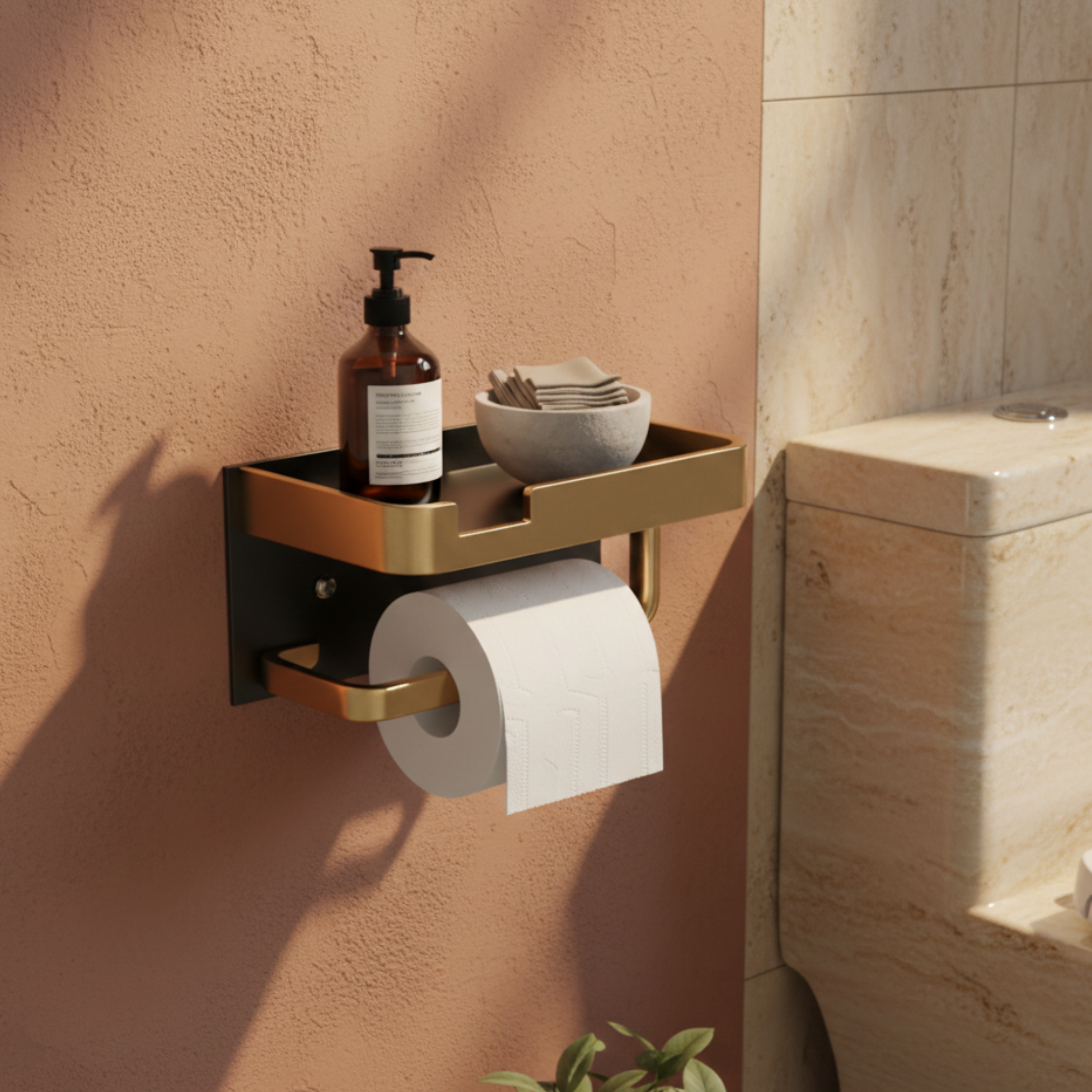 Ścienna półka łazienkowa z uchwytem na papier toaletowy