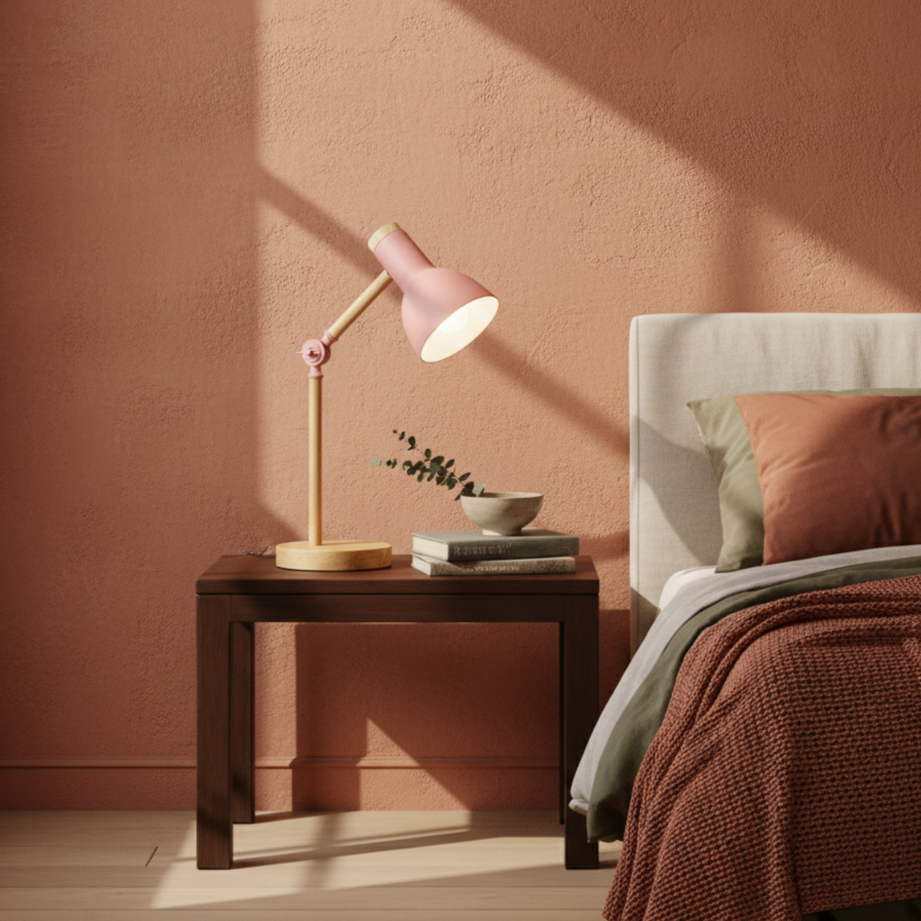 Artystyczna lampa stołowa LED z drewna