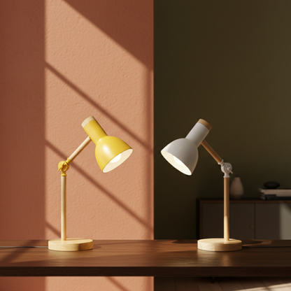 Artystyczna lampa stołowa LED z drewna