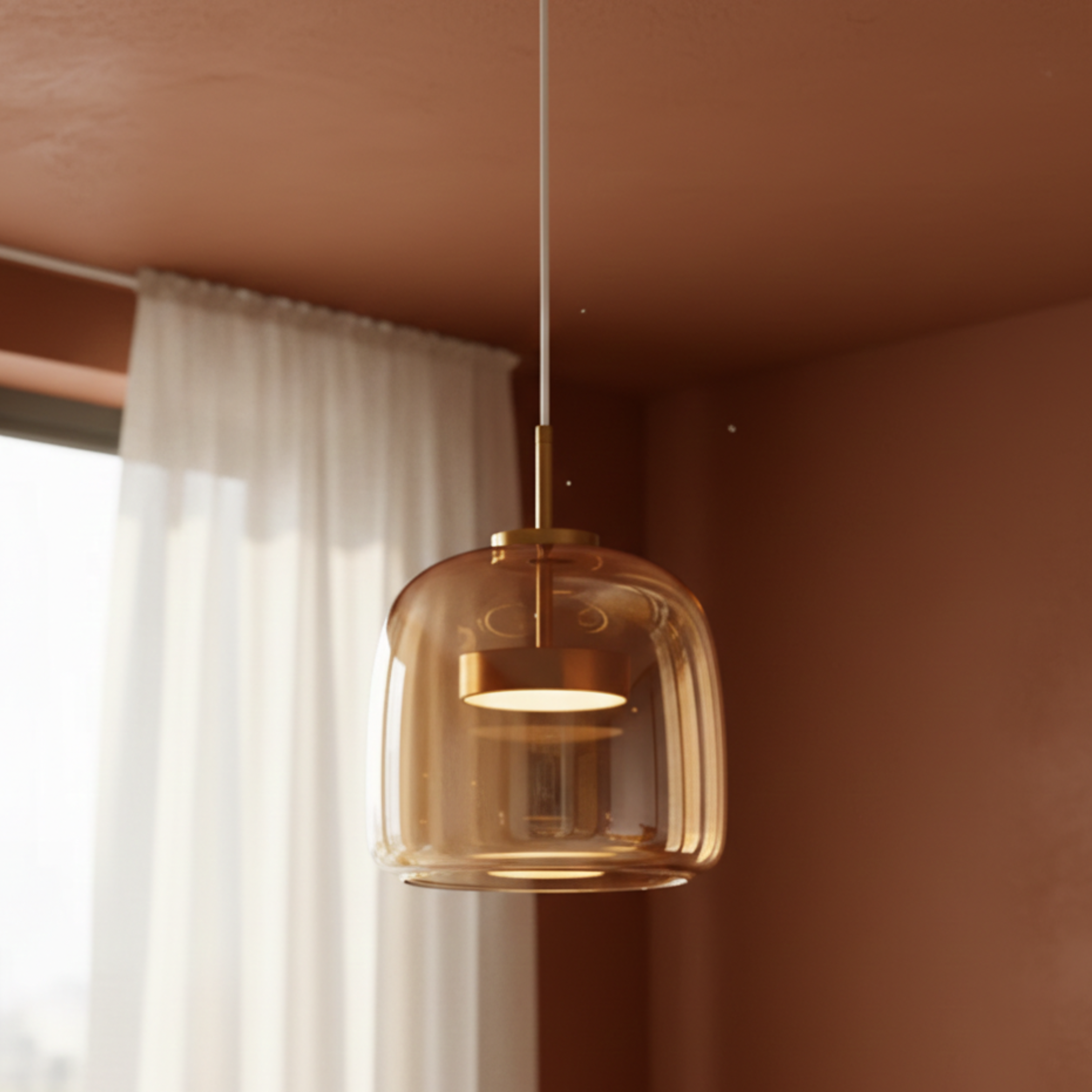 Naturalna ryflowana lampa wisząca LED z kamienia