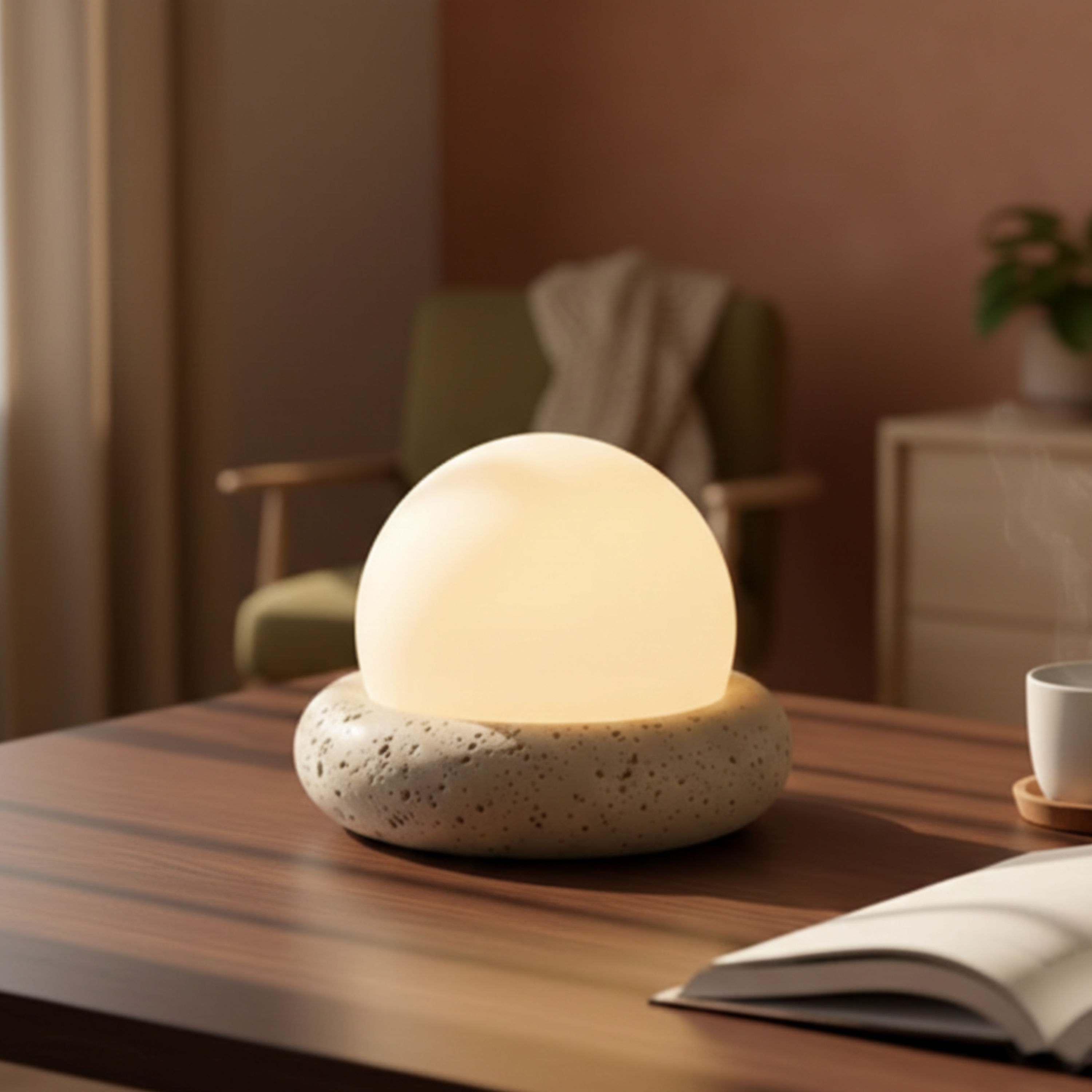 Nowoczesna kamienna lampa stołowa