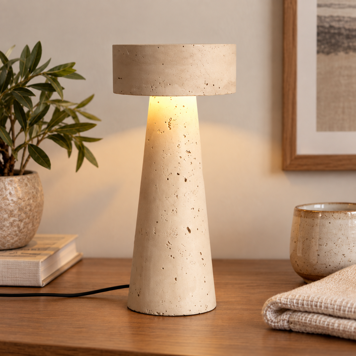 Modern Travertine LED Table Lamp