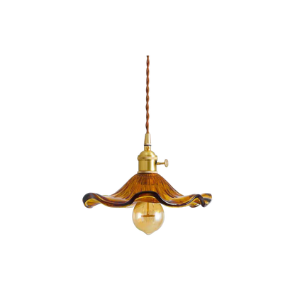 Vintage szklana lampa wisząca z miedzianym akcentem