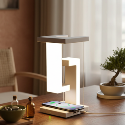 Lewitująca lampa biurkowa z ładowaniem bezprzewodowym