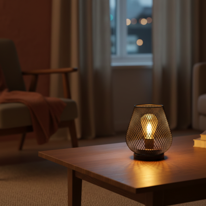 Bezprzewodowa lampa stołowa LED z metalową kratką