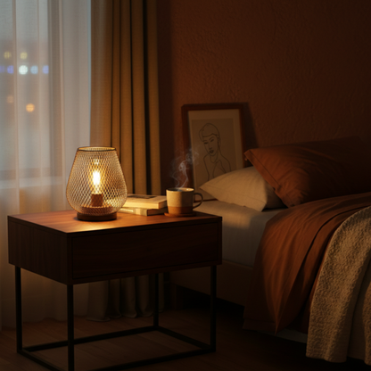Bezprzewodowa lampa stołowa LED z metalową kratką