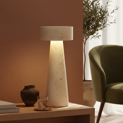 Nowoczesna stylowa lampa stołowa LED z trawertynu