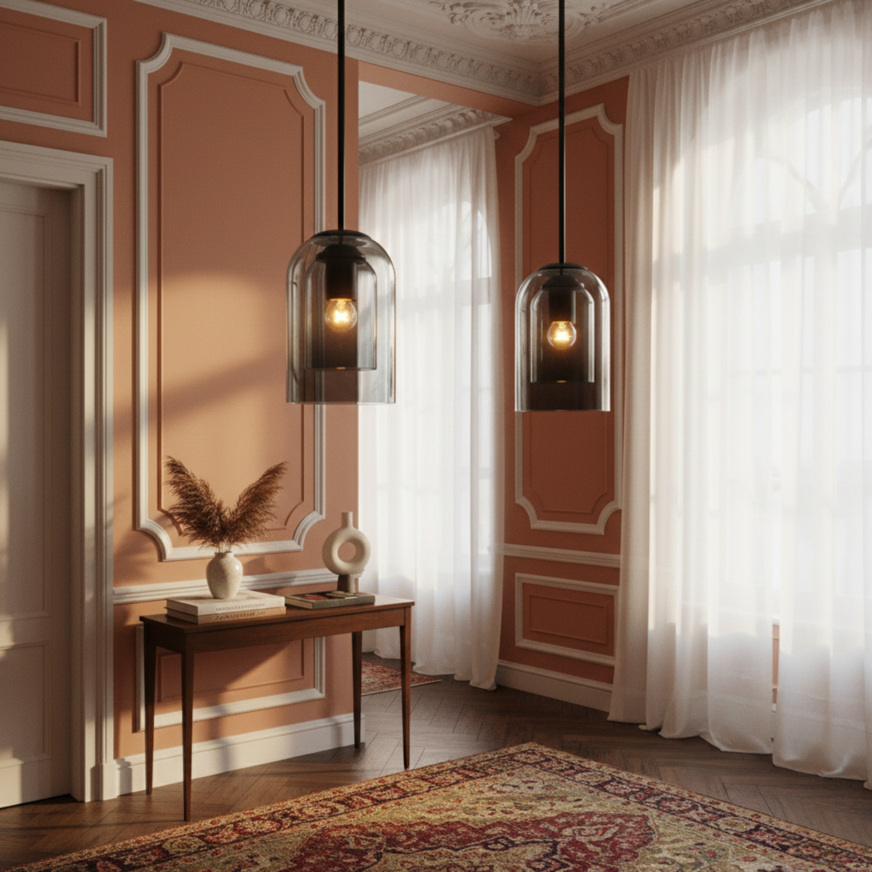 Kubkowa lampa wisząca z podwójnym szkłem