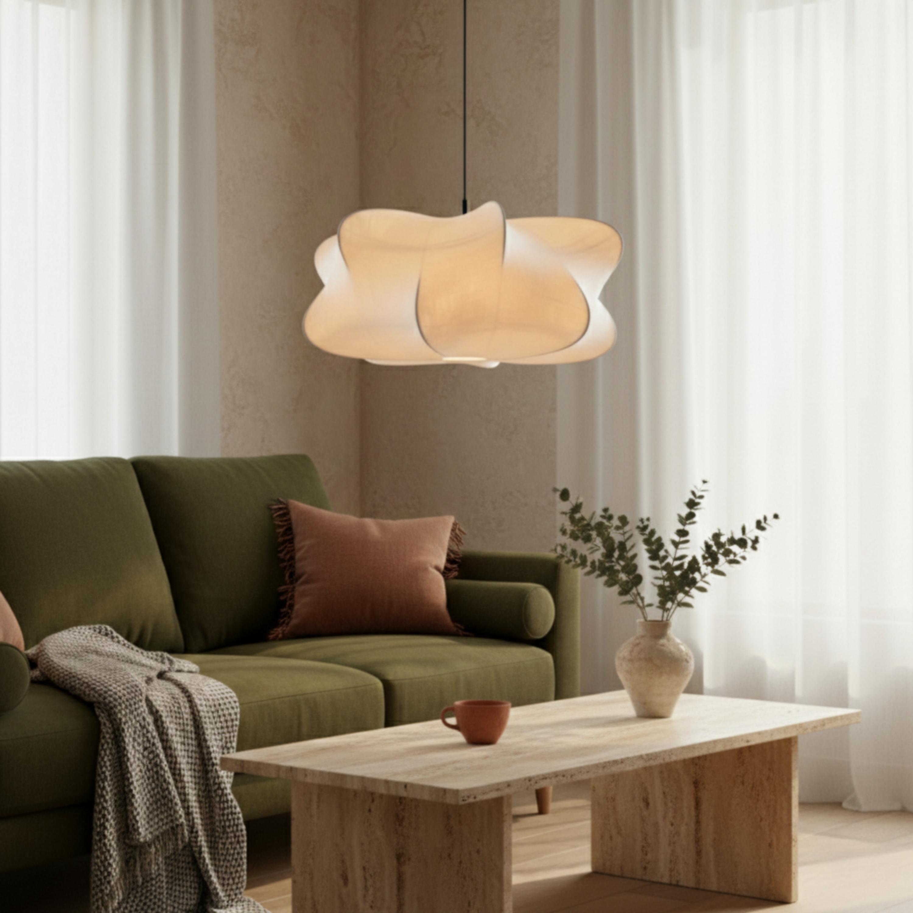 Wabi-Sabi Lampa wisząca LED z jedwabiu