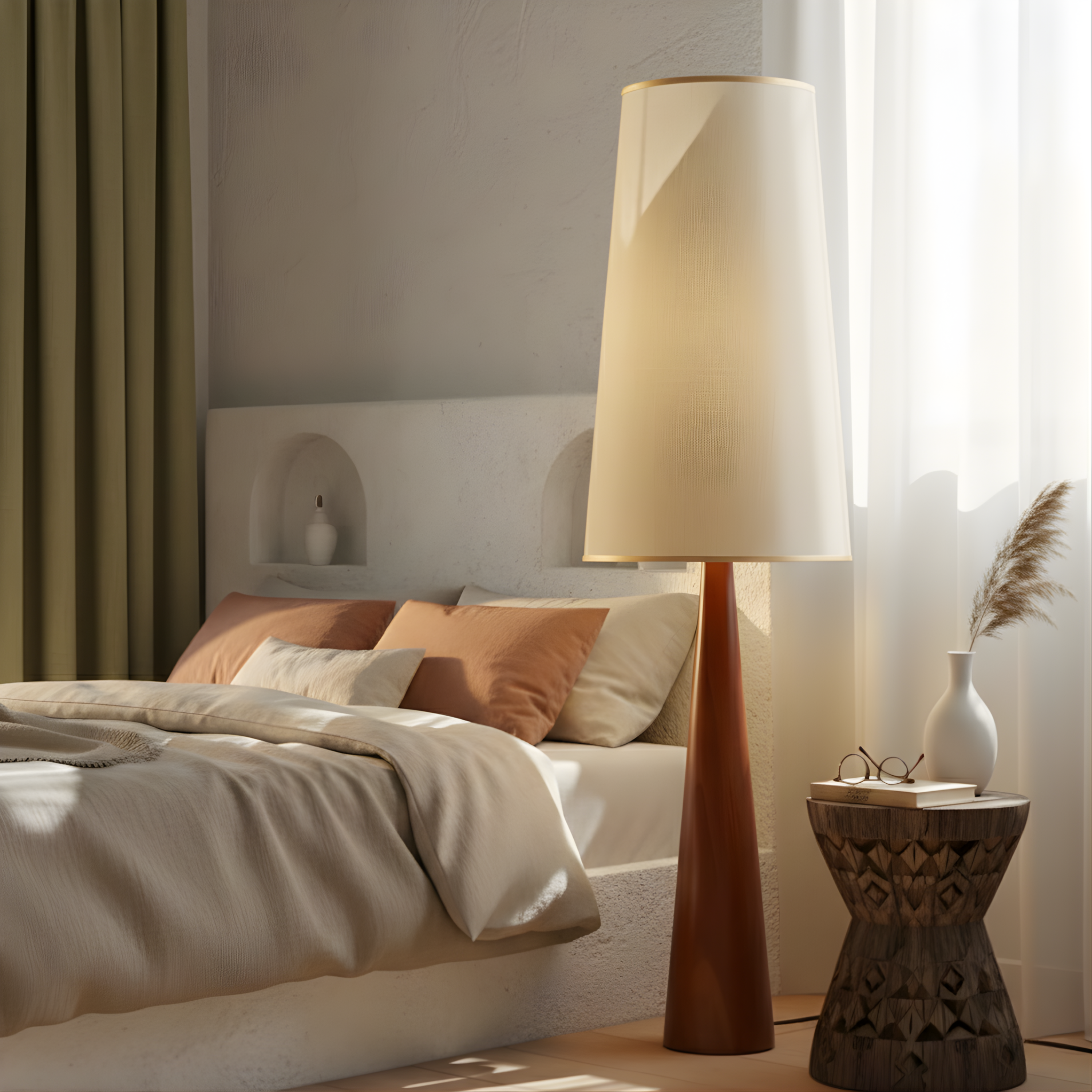 Drewniana lampa podłogowa do wnętrz w stylu vintage