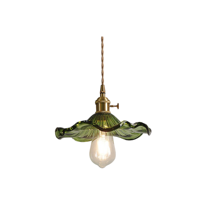 Vintage szklana lampa wisząca z miedzianym akcentem