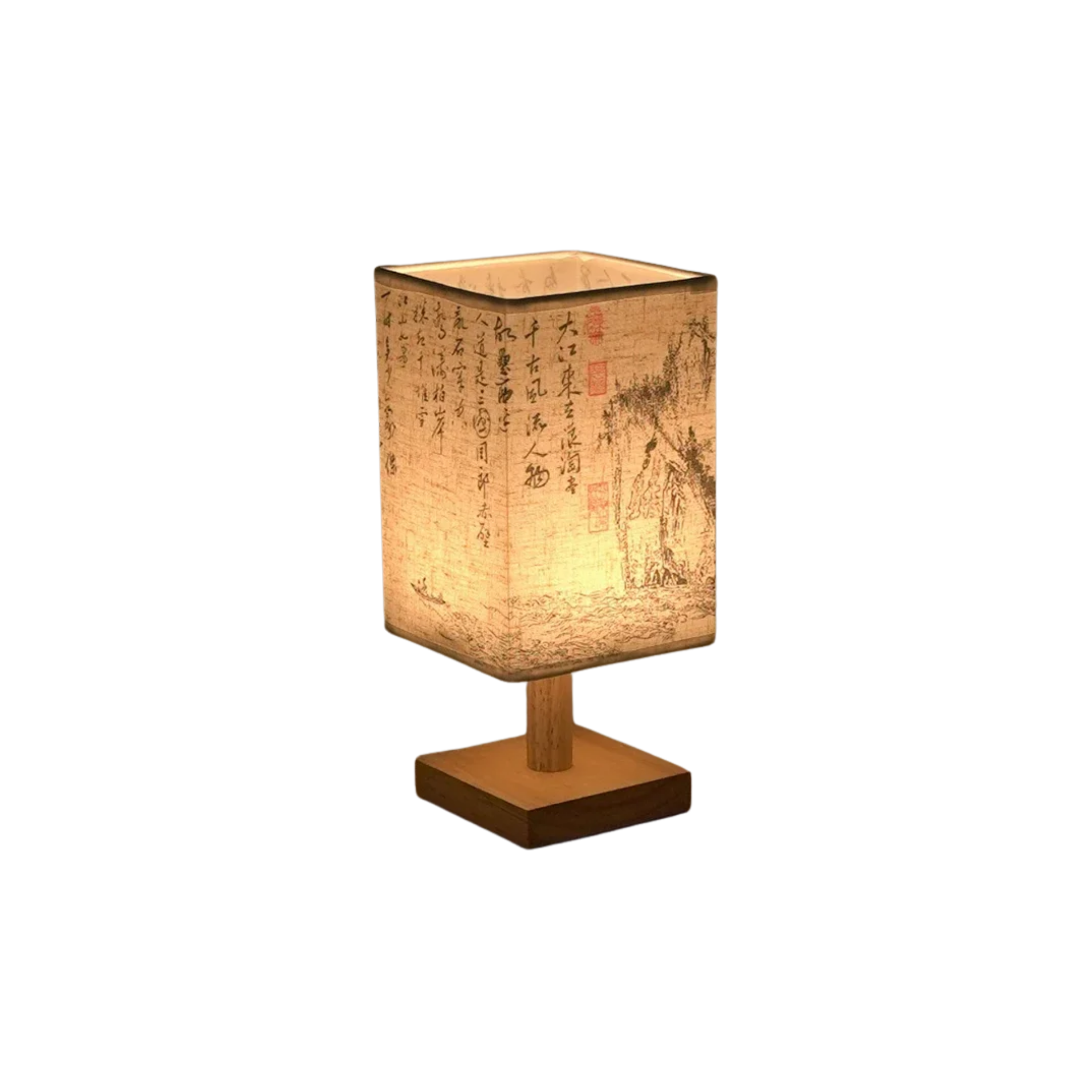 Lampa nocna LED z tkaniny z drewnem i lnem