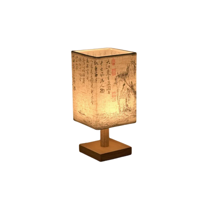 Lampa nocna LED z tkaniny z drewnem i lnem