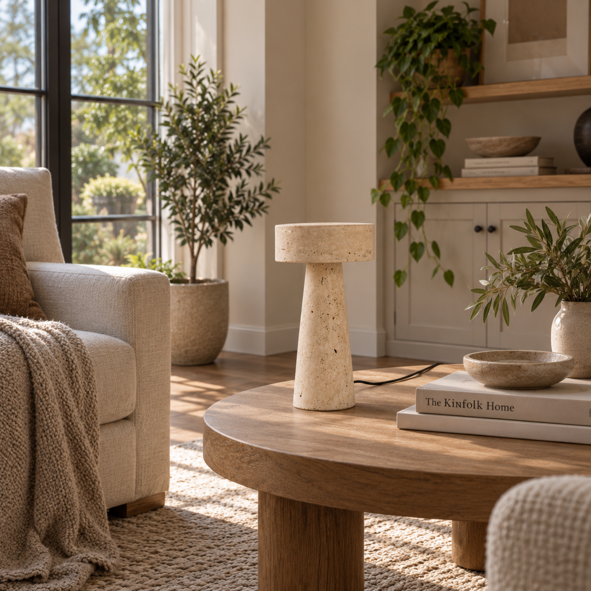 Modern Travertine LED Table Lamp