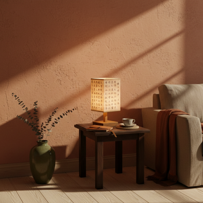 Lampa nocna LED z tkaniny z drewnem i lnem