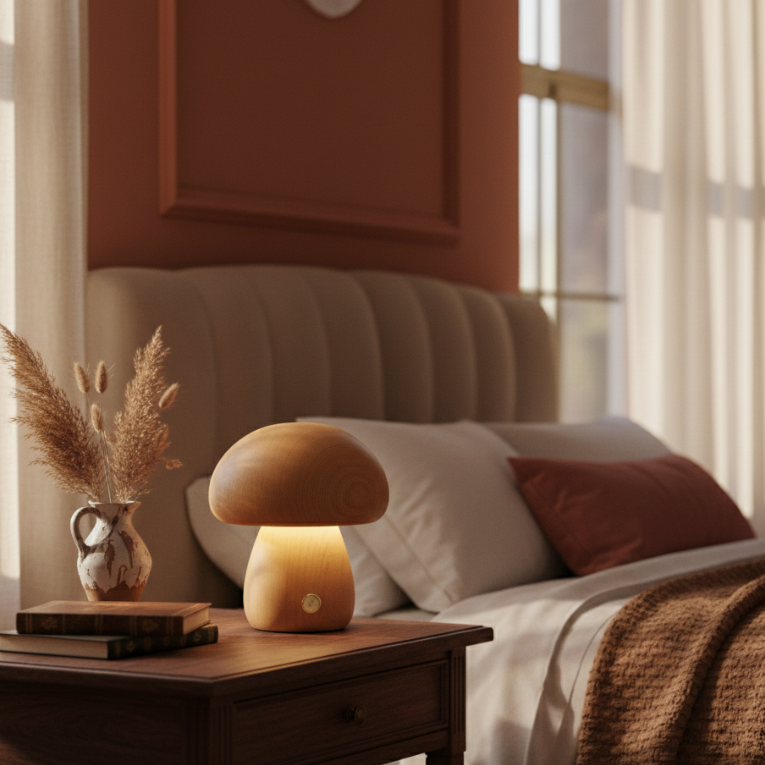 Grzybkowa LED Drewniana Lampa Stołowa