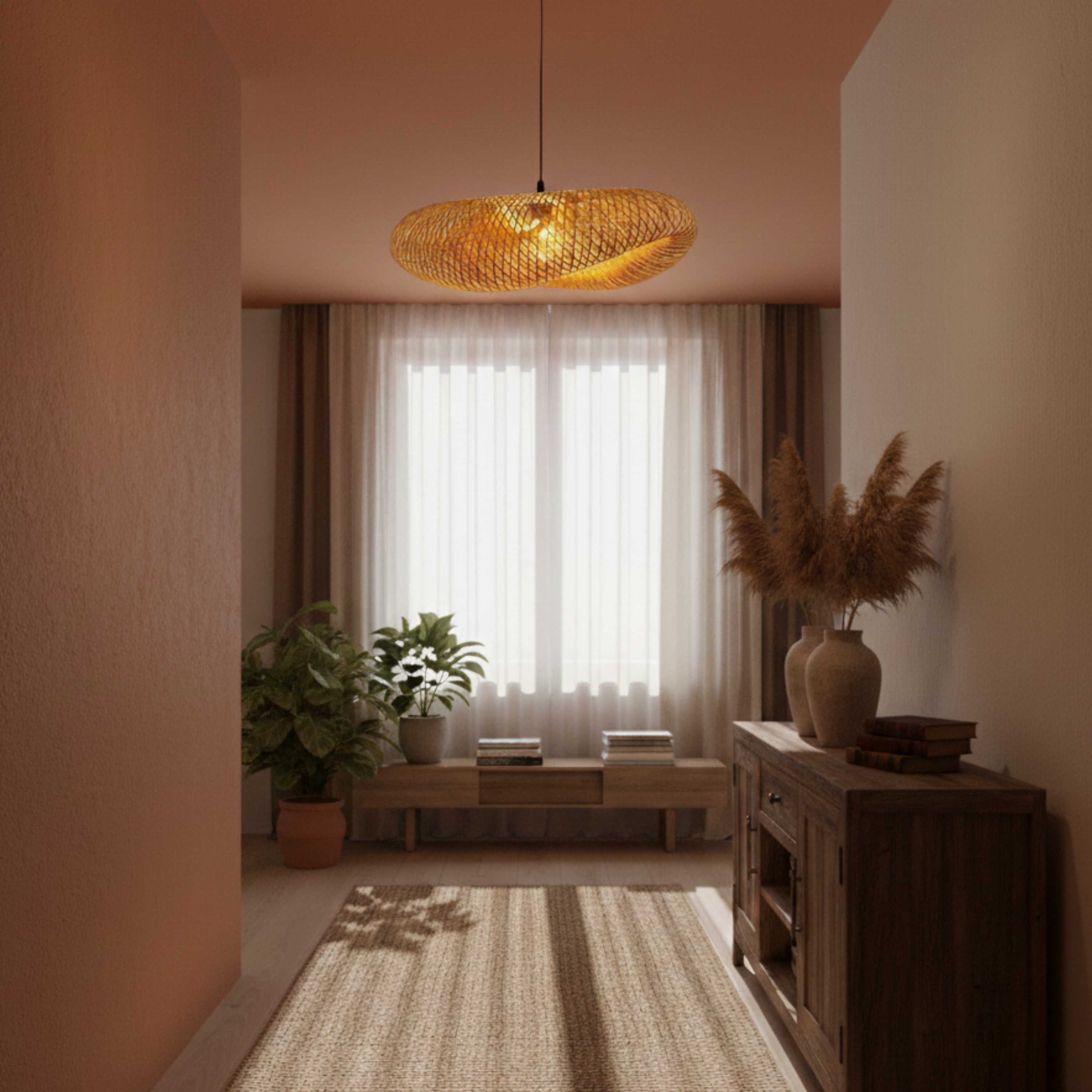 Lampa wisząca z rattanu LED