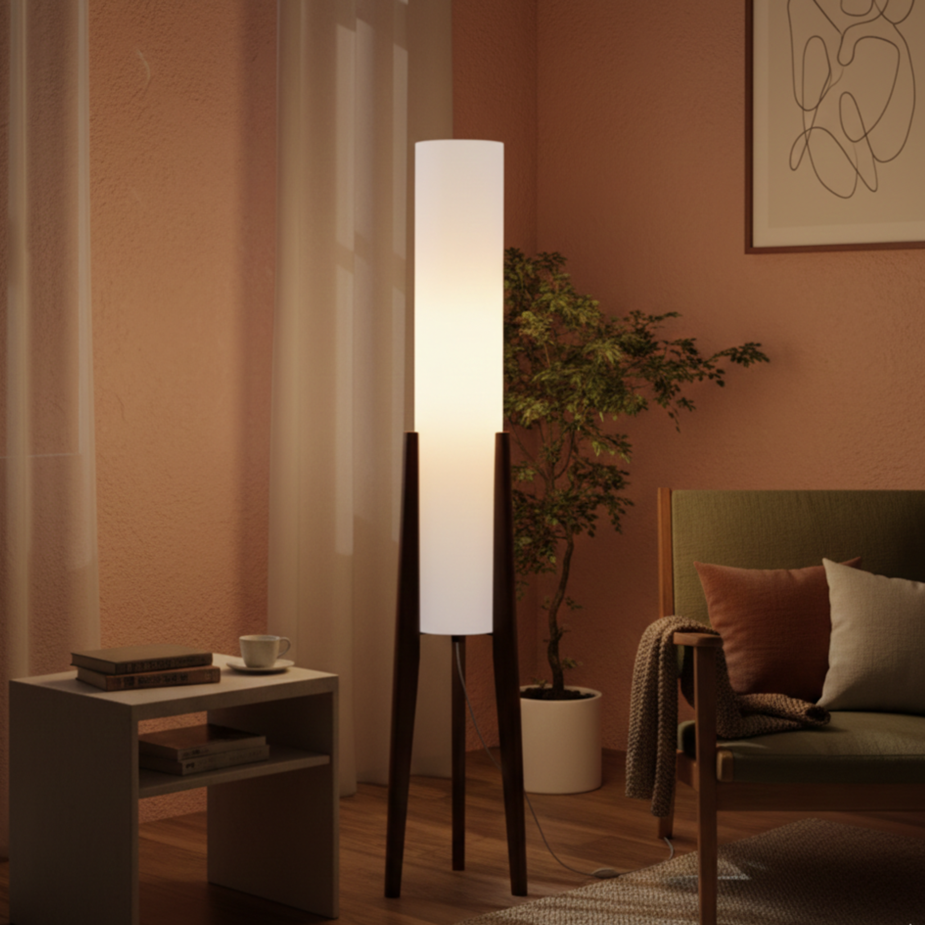 Nowoczesna lampa podłogowa z litego drewna