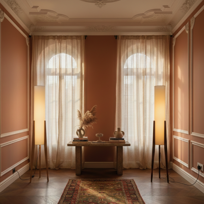 Lampa podłogowa LED z orzecha włoskiego