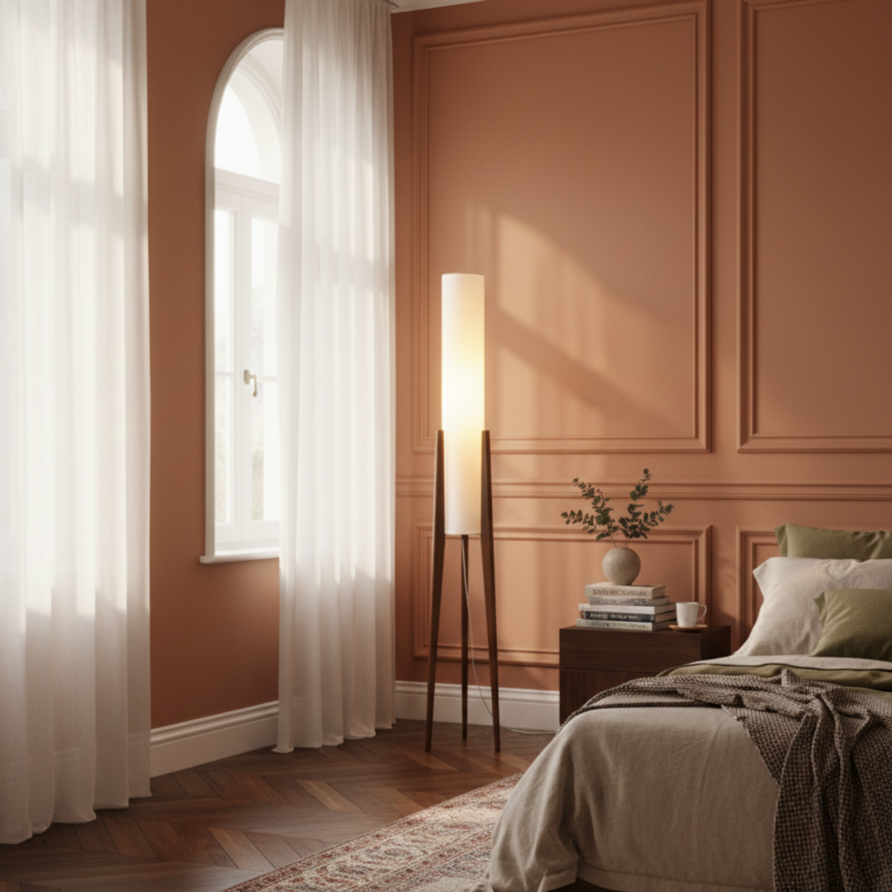 Lampa podłogowa LED z orzecha włoskiego