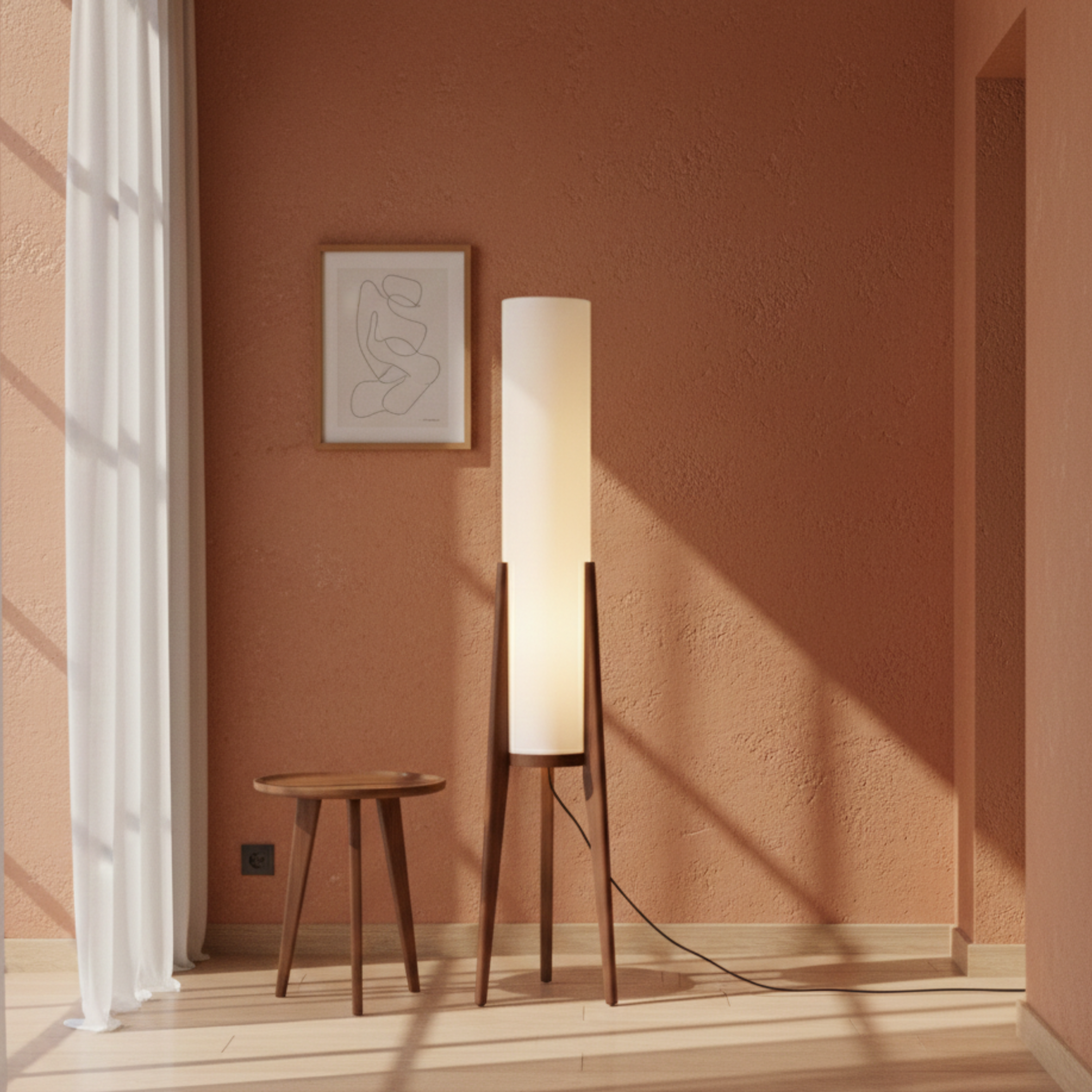 Nowoczesna lampa podłogowa z litego drewna